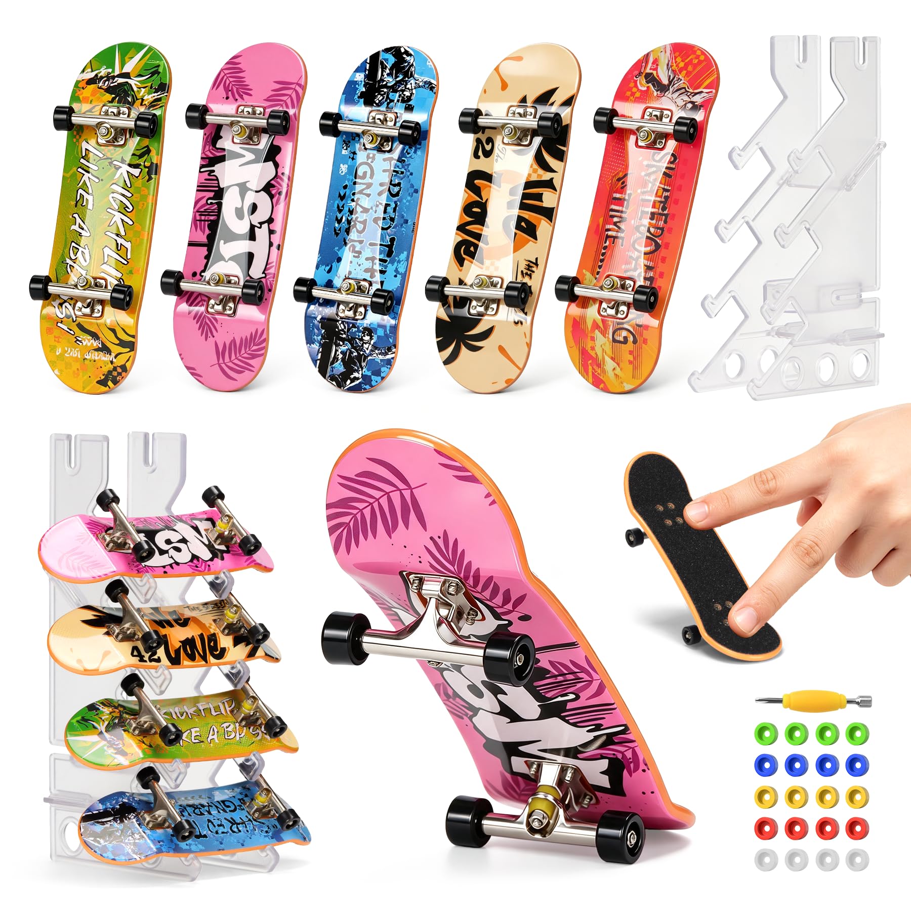 Tlater Finger Skateboard Set for Kids - 5 Pack Mini Fingerboards