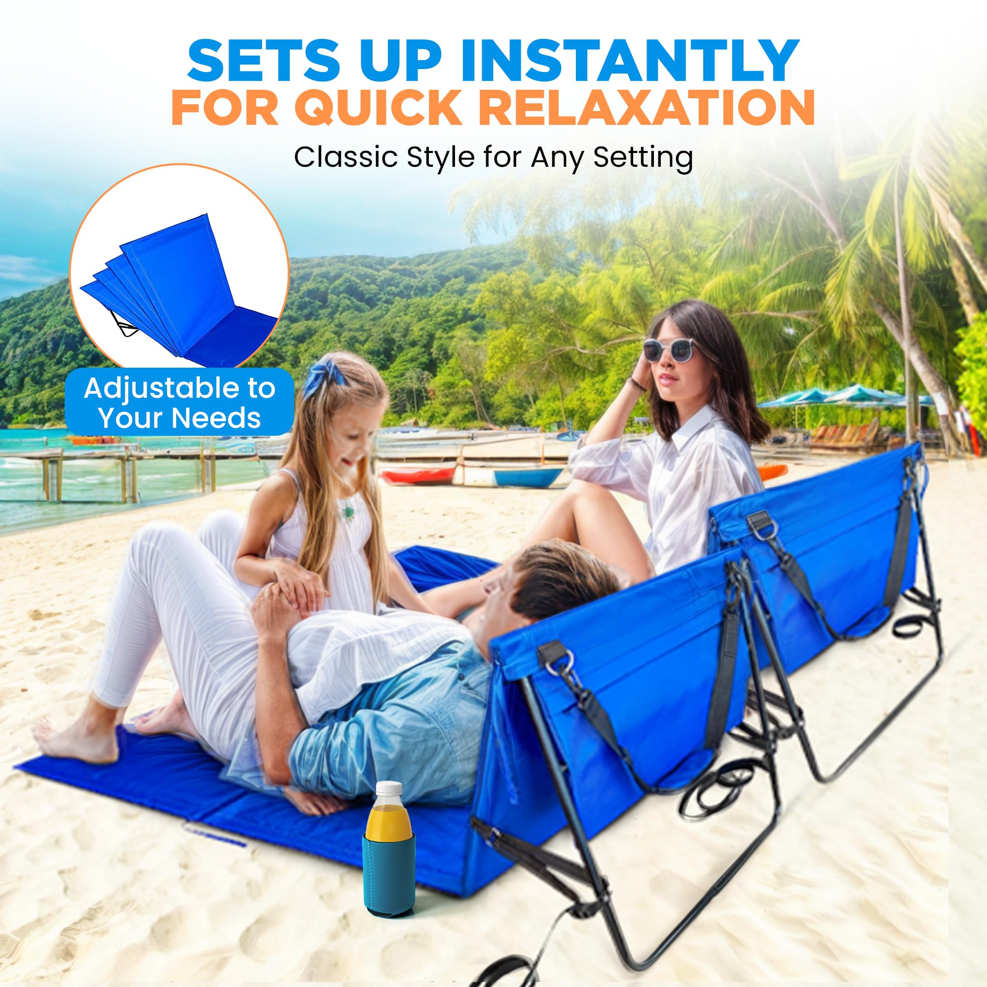 XQUZITE Beach Chair for Adults 2 Pack - Lightweight Portable Folding Lounger Sunbathing Tanning Mat Compact Carry Chairs for Travel, Blue, AI-E-PBMC-10012