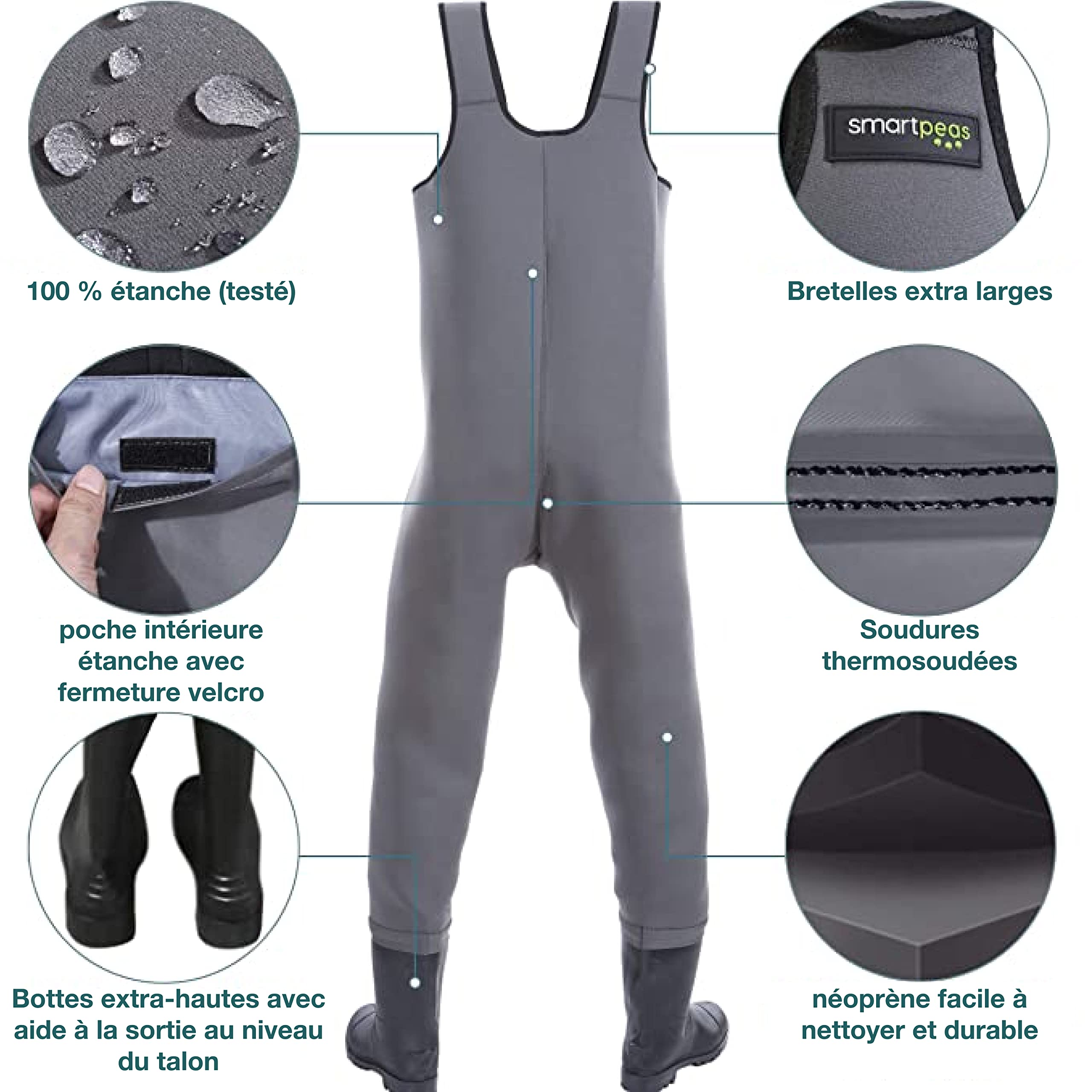 Cuissardes Néoprène Imperméables Waders Pêche Homme +1 Paire Chaussettes Thermiques