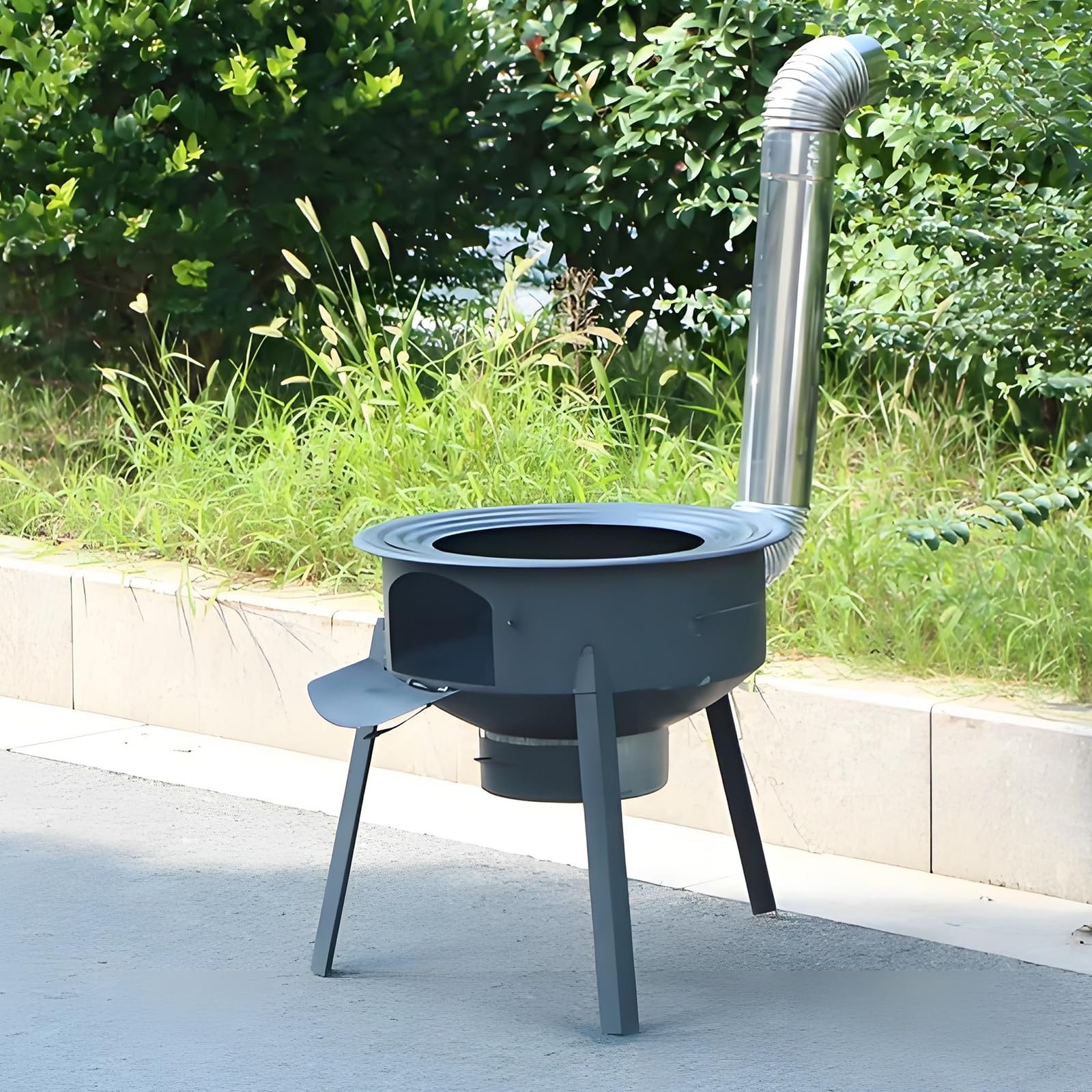 Estufa de Leña de Hierro Fundido Interior y Exterior Estufas de Camping Portátil de Acero Grueso con Patas de 70cm, Estufa Calefactora Multifunción(35cm)