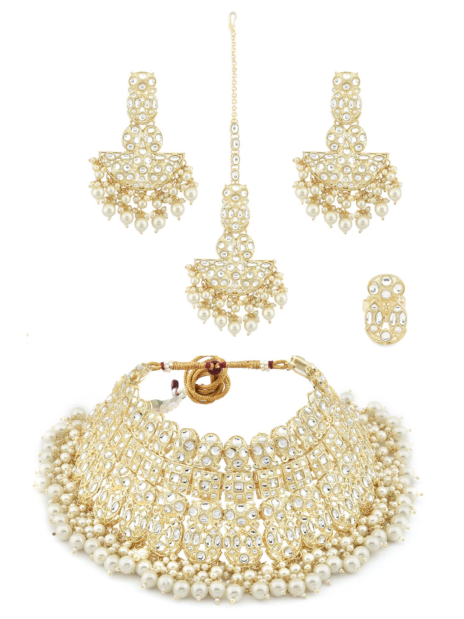 ZAVERI PEARLS Gold Tone Bridal Kundan Choker Necklace Earring Maangtikka & Ring Set For Women-ZPFK12217 (B09RWQY3PG) Amazon Price History, Amazon Price Tracker
