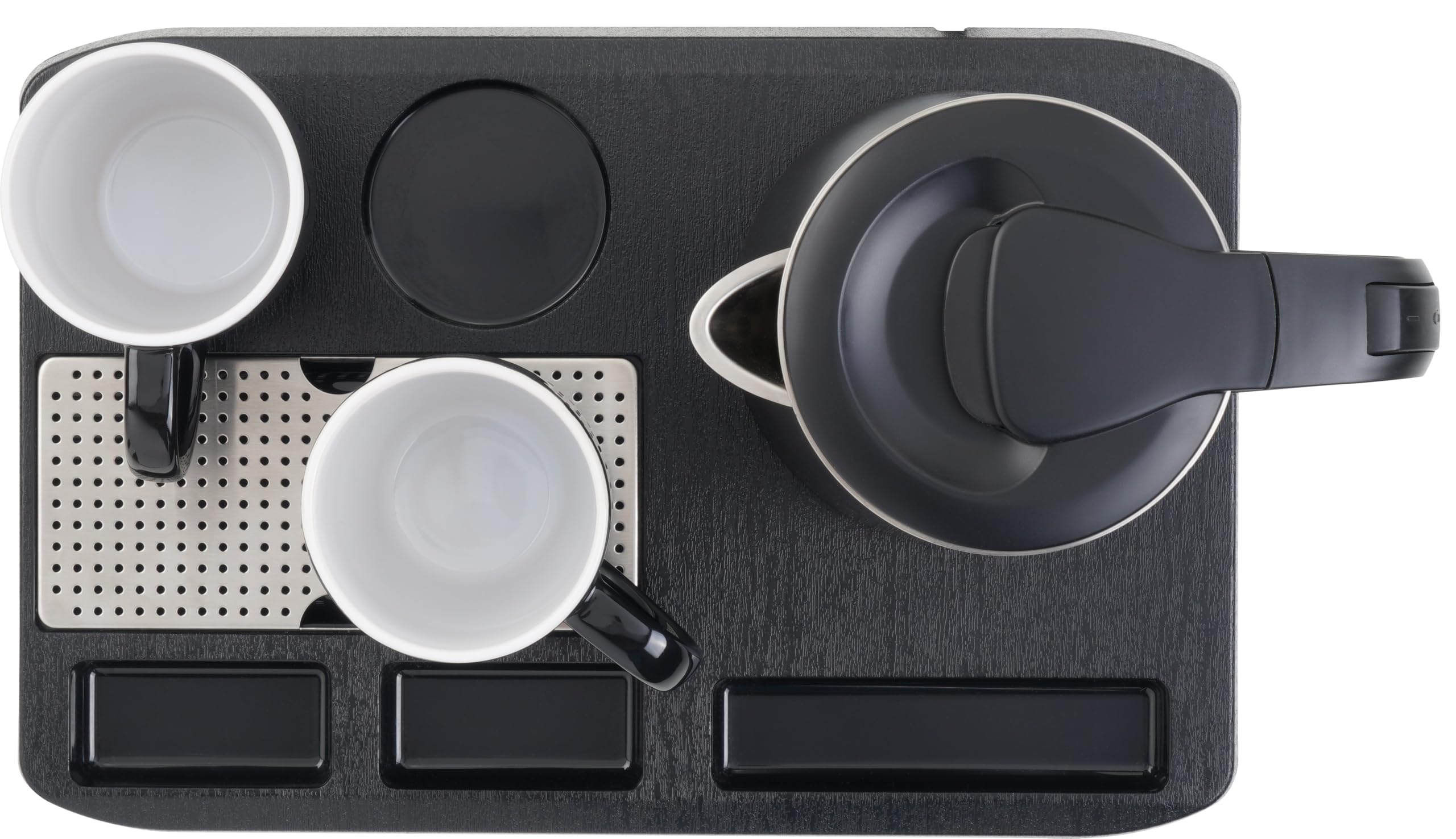 EVA® Set bollitore WK9102 - Nero – 0,8 litri - Acciaio inox a doppia parete – 2 tazze in ceramica – Softtouch – Set 4 pezzi - 1360W - per B&B, Hotel, Affittacamere