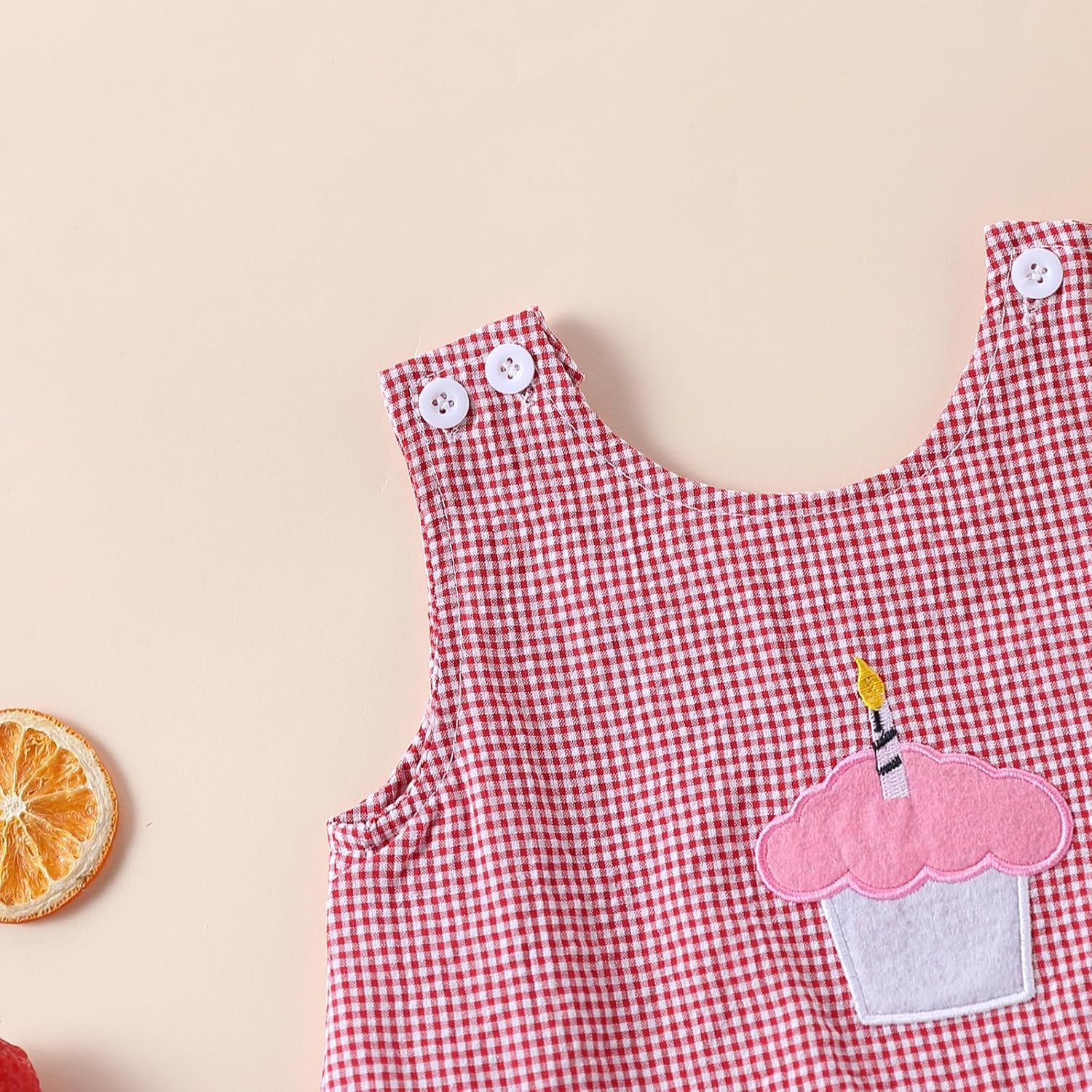 Kayotuas Baby Girl Birthday Outfit Bow Cupcake Embroidery Ruffle Tank Top Bubble Shorts Infant Gingham Outfits Summer Clothes - Image 5