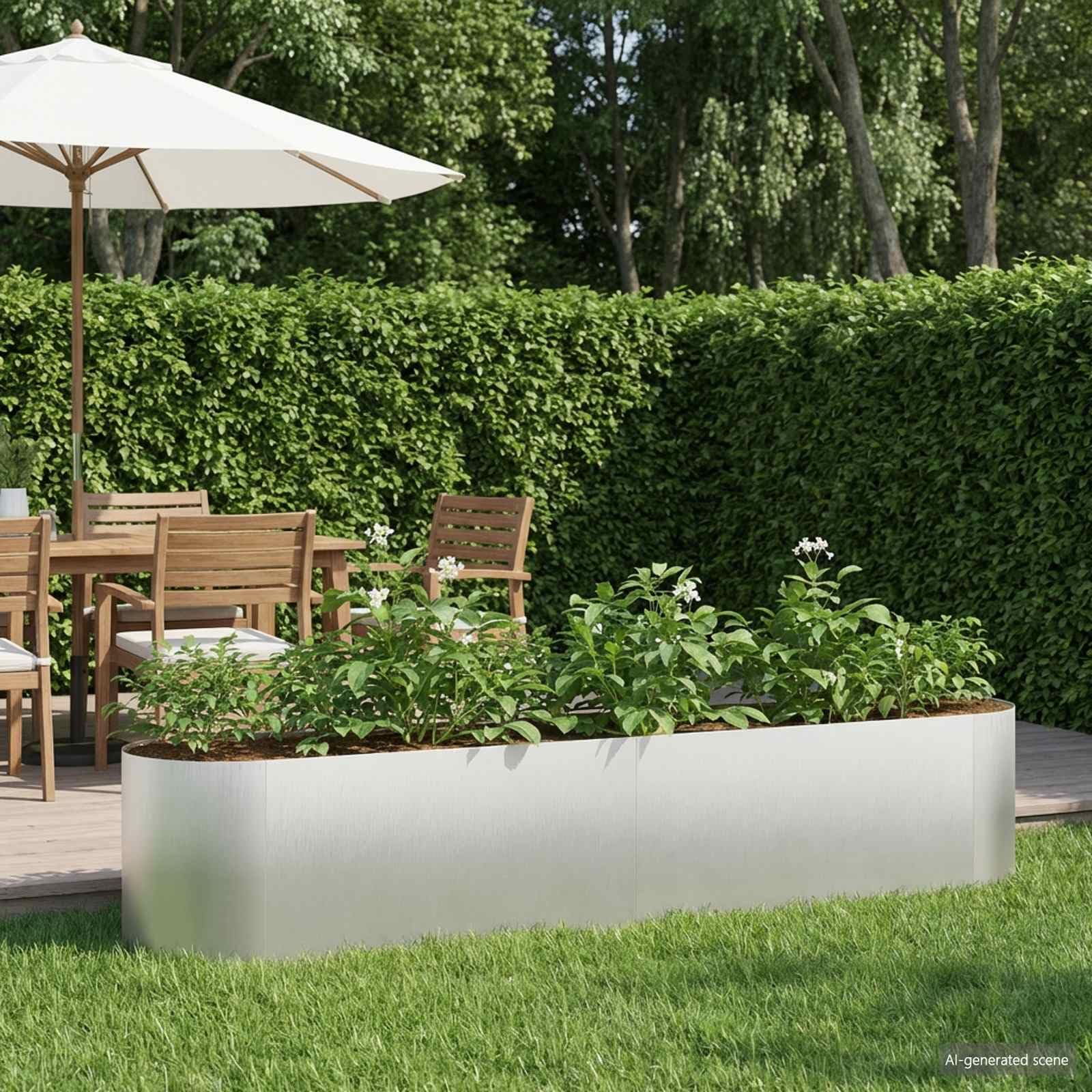 Jardinera de acero inoxidable de 200x40x40 cm resistente a la intemperie para flores