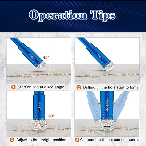 Miniatura 3 de ASNOMY Broca de diamante seco de 14 ''pulgada, broca de mampostería de sierra de diamante pequeño de 0.236 in para azulejos de porcelana, piedra de