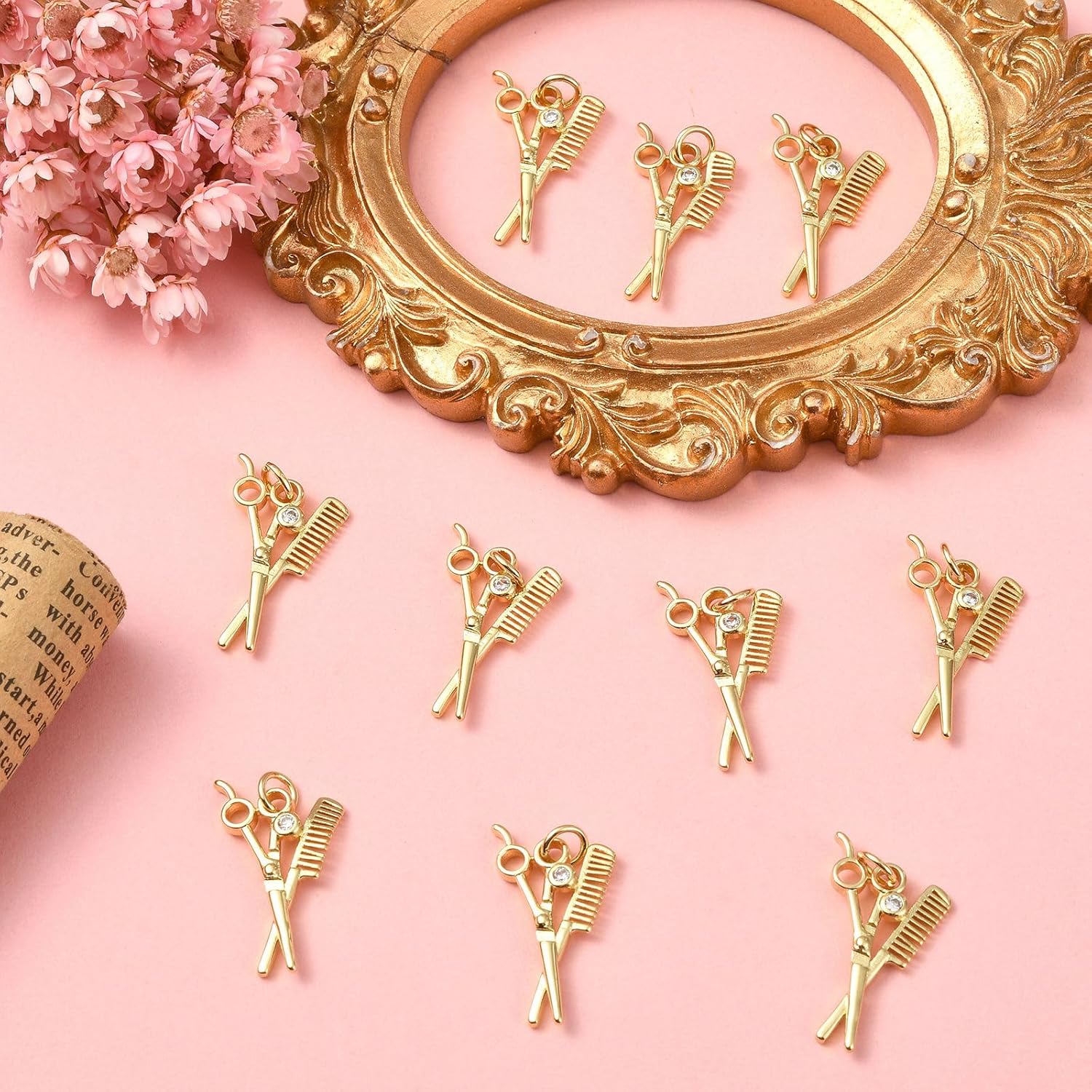 KitBeads 10Pcs Cubic Zirconia Scissor Charms Brass Hair Tool Barber Hairdresser Charm for Jewelry Making Necklaces Earrings Crafts - Image 6