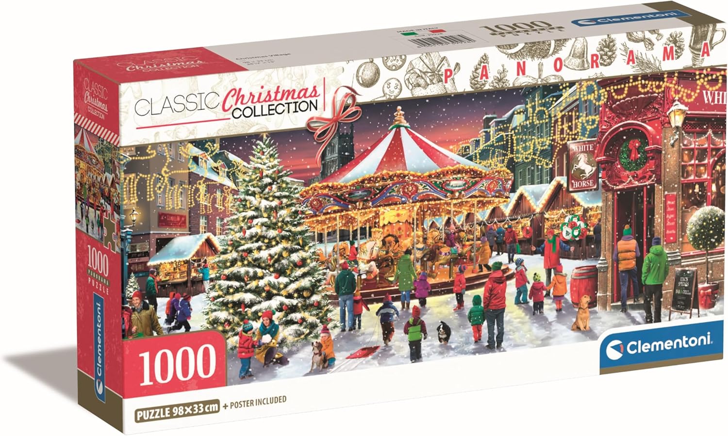 Clementoni Christmas Village, 1000 Piece Panorama Puzzle for Adults and Children 14 Years, Compact Box, Skill Game for the Whole Family, Made in Italy - 39928