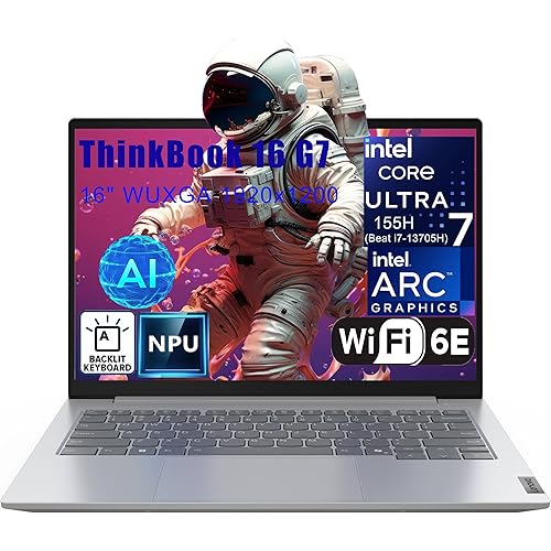 Lenovo Thinkbook 16 Ultra 7 155H Premium Laptop Computer Intel 16-Core 16" FHD 64GB DDR5 2TB SSD Arc Graphics Backlit Keyboard Thunderbolt Win 11 Pro NPU AI Experience Copilot Business Laptop AZXUT