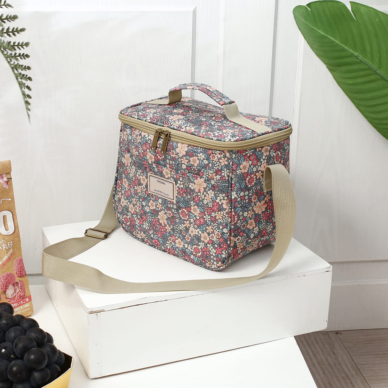 Nanxson Insulated Lunch Bag for Women Men Floral Cool Bag Lunch Box Waterproof Large Capacity Tote Bag for Picnics Work School (7.5L,B-Blue) - Image 4
