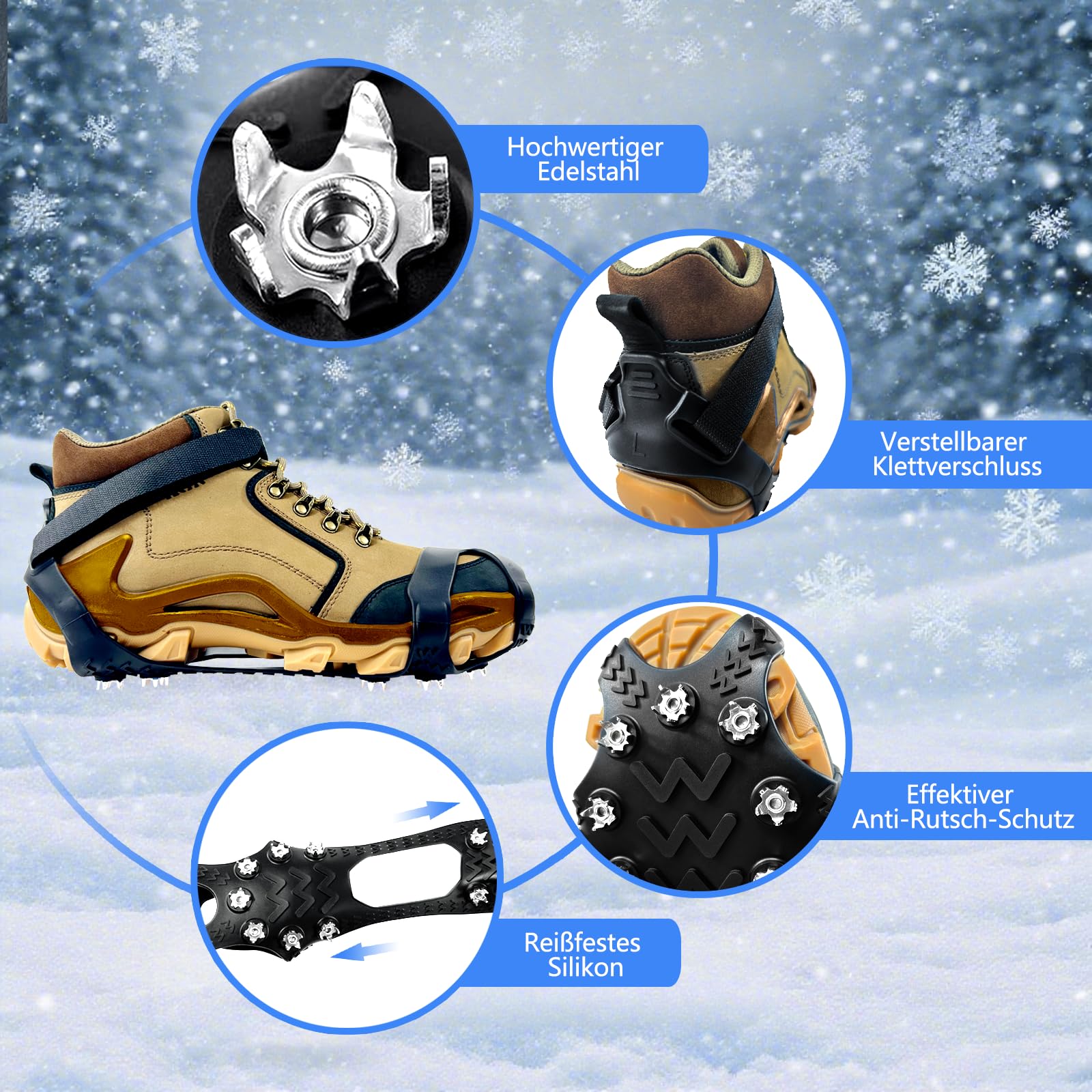 Steigeisen, Spikes für Schuhe Wanderschuhe Bergschuhe, Grödel für Winter Gehen Wandern Trekking EIS, Schuhspikes Ice Schuhkrallen Eisspikes