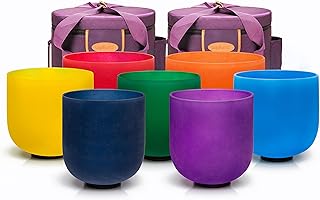 Sponsored Ad - TOPFUND Chakra Set of 7 Color Crystal Singing Bowls 6-10 inch with Heavy Duty Carrying Cases and Singing Bo...