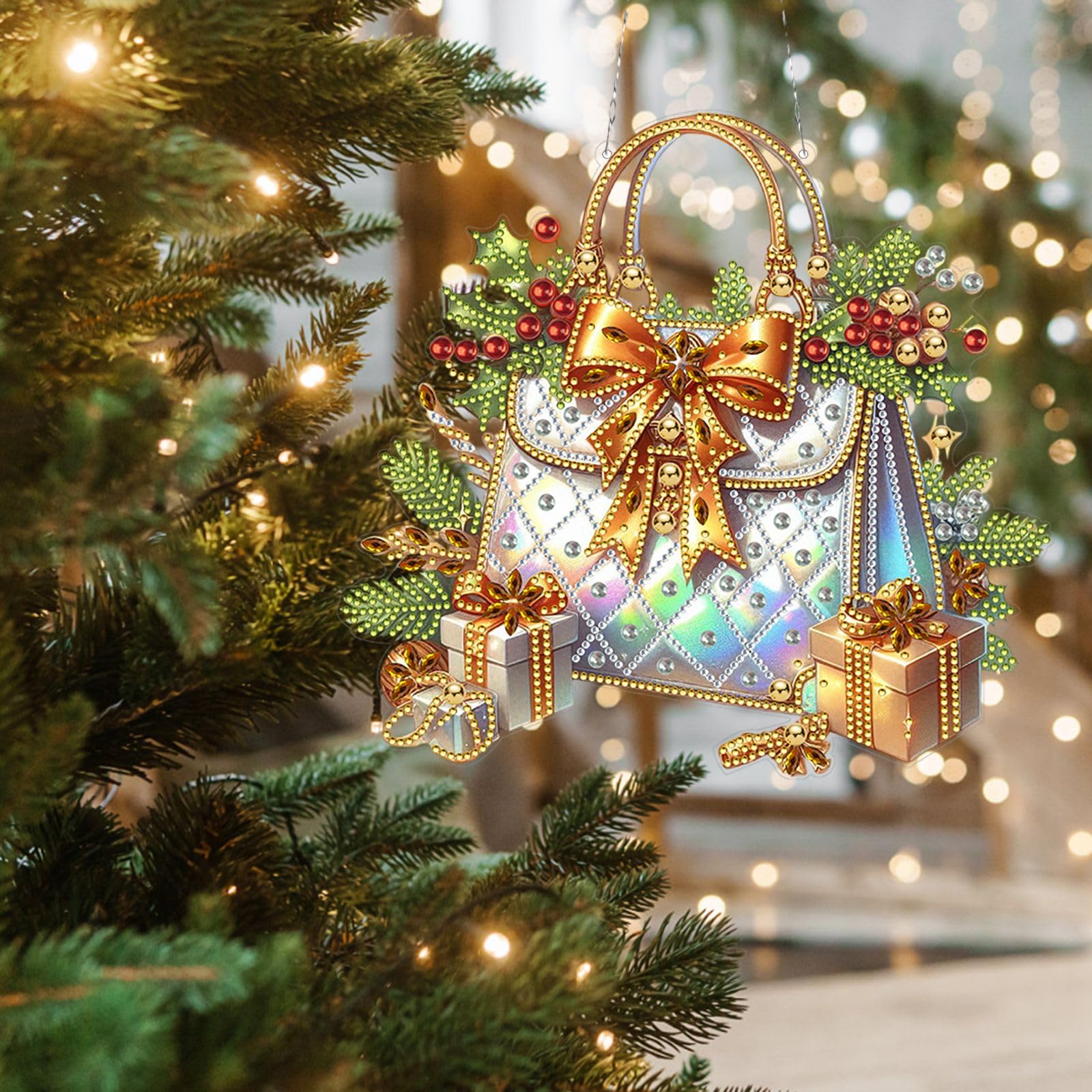 DIY Diamond Art Weihnachtsanhänger Mit Kette – 5 Stück Set Zum Basteln, Ideal Als Deko Für Fenster, Wand Oder Garten