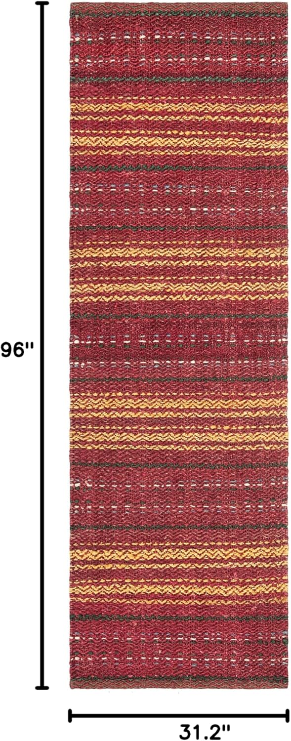 SAFAVIEH Natural Fiber Collection Runner Rug - 2'6" x 8', Red & Gold, Handmade Stripe Jute, Ideal for High Traffic Areas in Living Room, Bedroom (NF202Q)