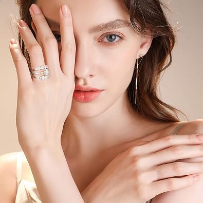 SMILEST 5 Stone Moissanite Rings for Women, 2ct Brilliant Round Lab Created Moissanite Ring 925 Sterling Silver Moissanite Wedding Band Anniversary Rings Wedding Bands for Women