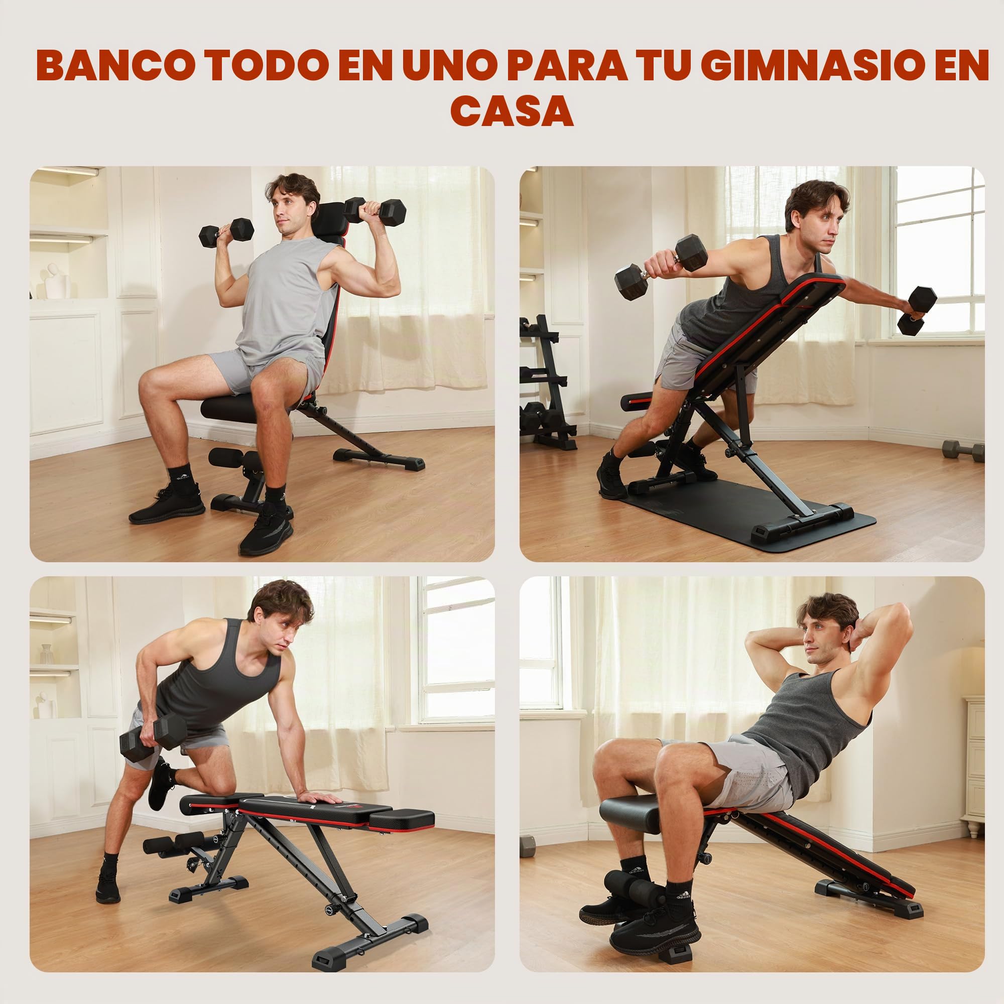 Banco de pesas plegable, multifunción, entrenamiento con respaldo ajustable, banco de entrenamiento inclinado para entrenamiento de cuerpo entero, carga de estimulación de 300kg/400kg