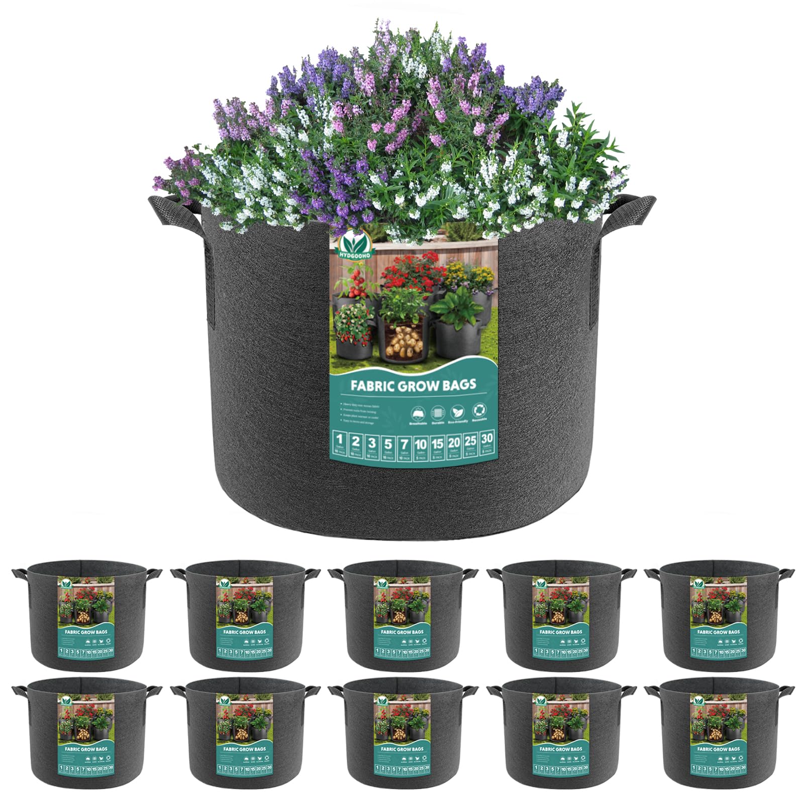 Plant Grow Bags 7 Gallons-10 Pack Multi-Purpose Nonwoven Fabric Pots with Durable Handles,Outdoor Garden Plant Pots for Vegetables Fruits Flowers Herb Succulent Bonsai Plants (Black)