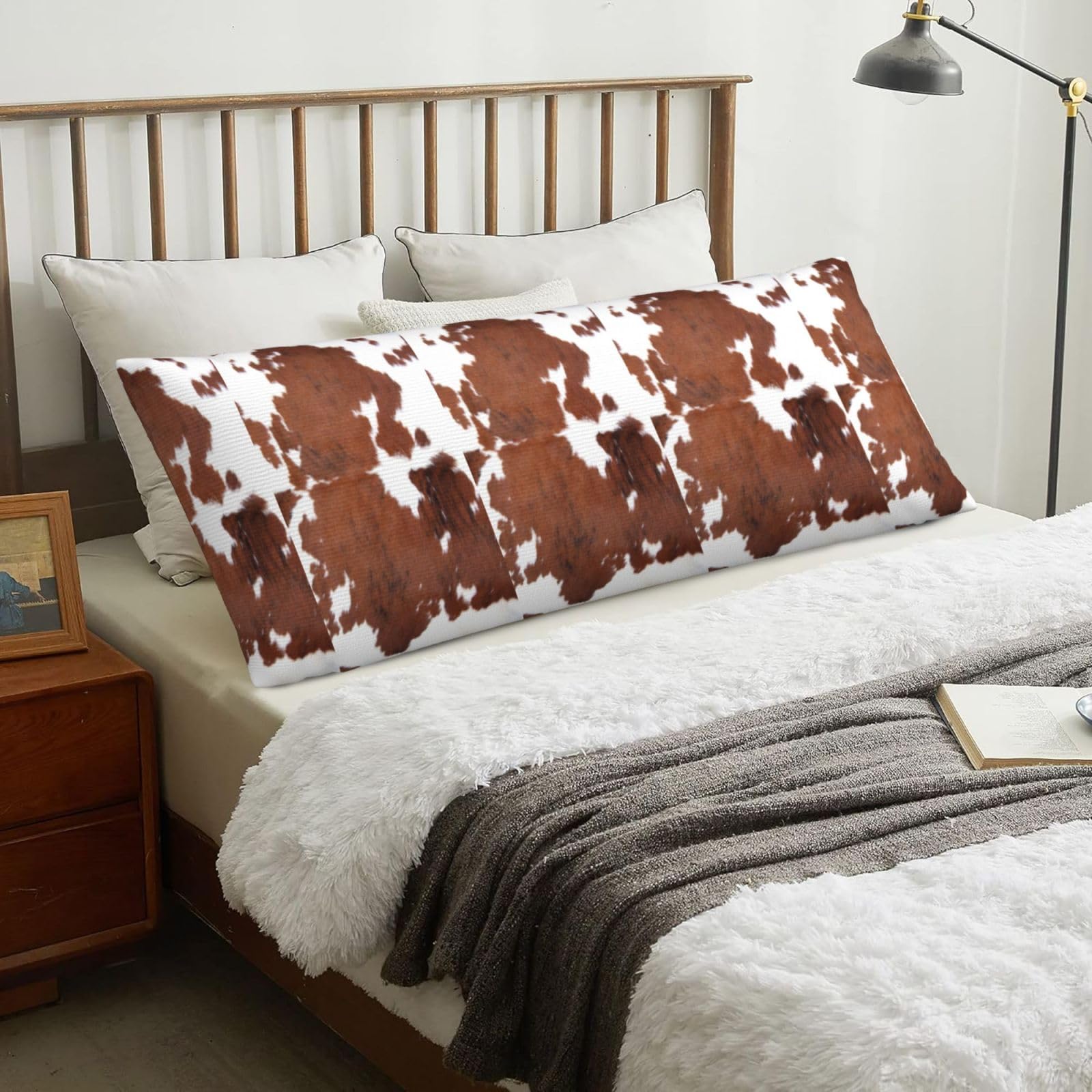 Animal Brown Cowhide Print Cow, Body Pillow Cover with Zipper,Long Body Pillowcase 20 x 60 in