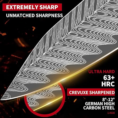 Miniatura 3 de Juego de 5 cuchillos de cocina afilados profesionales de la serie YI, cuchillos de cocina alemanes de alto carbono de acero inoxidable de espiga