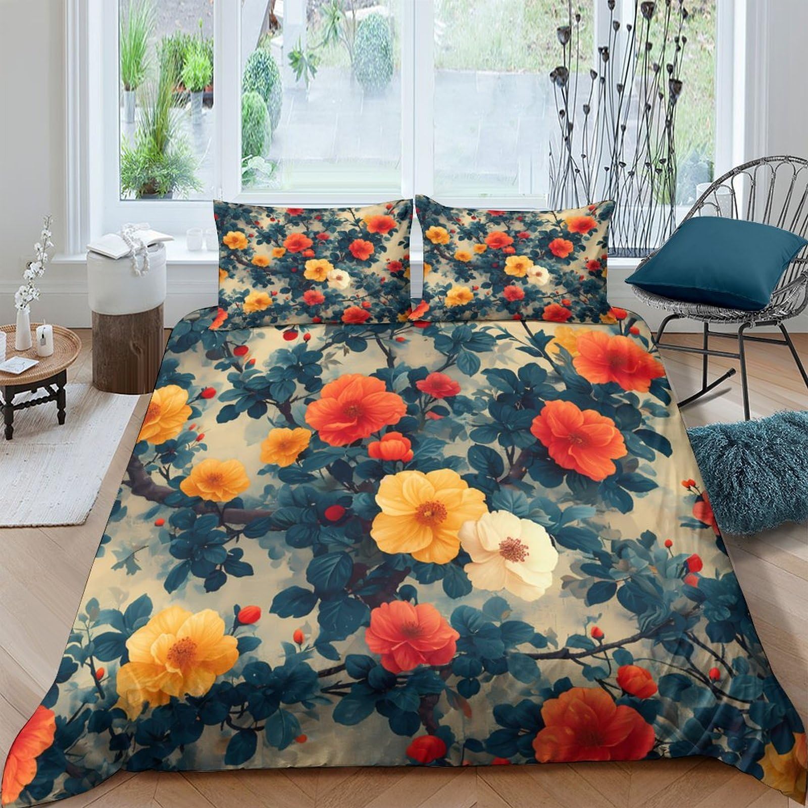 Ctjqhvkz Style-5 3D Printed Vintage Floral Fitted Sheet Microfiber Soft Breathable Retro Rose Mattress Cover For Bedroom Guestroom Decor Single（135X200cm）