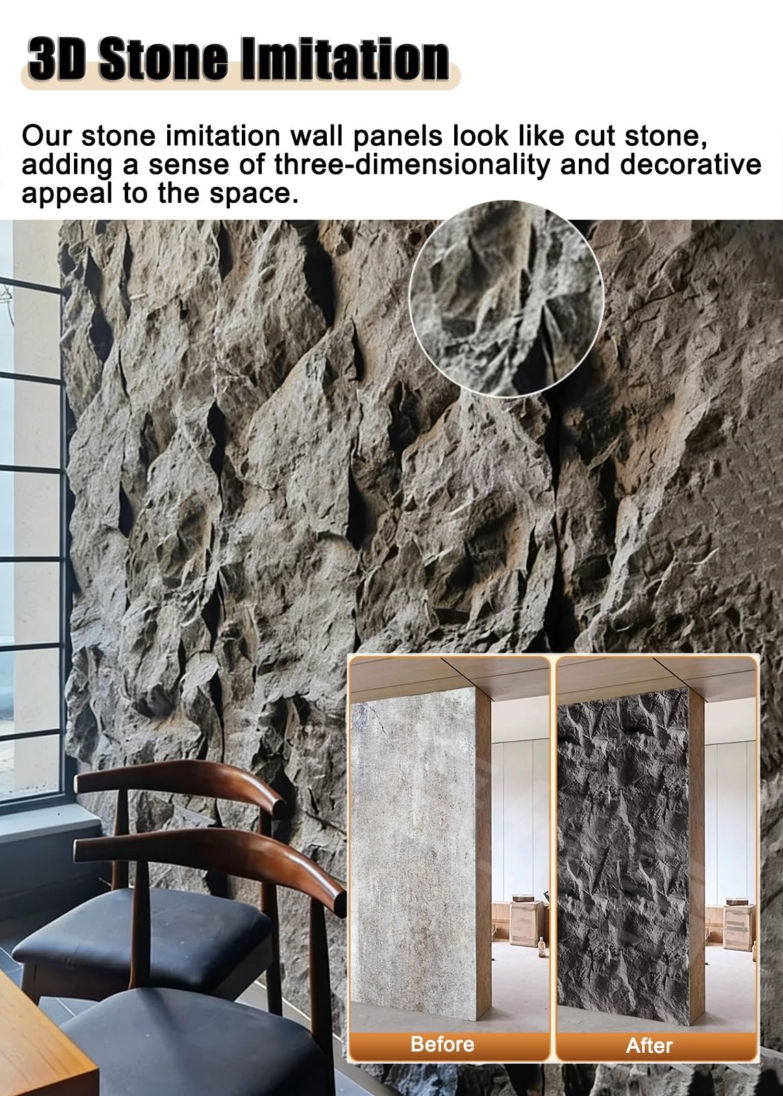 Rivestimento Parete Pannelli da parete in PU effetto pietra 3D, pannelli decorativi leggeri e impermeabili, carta da parati fai da te facile da installare(Dark Gray,6pack)