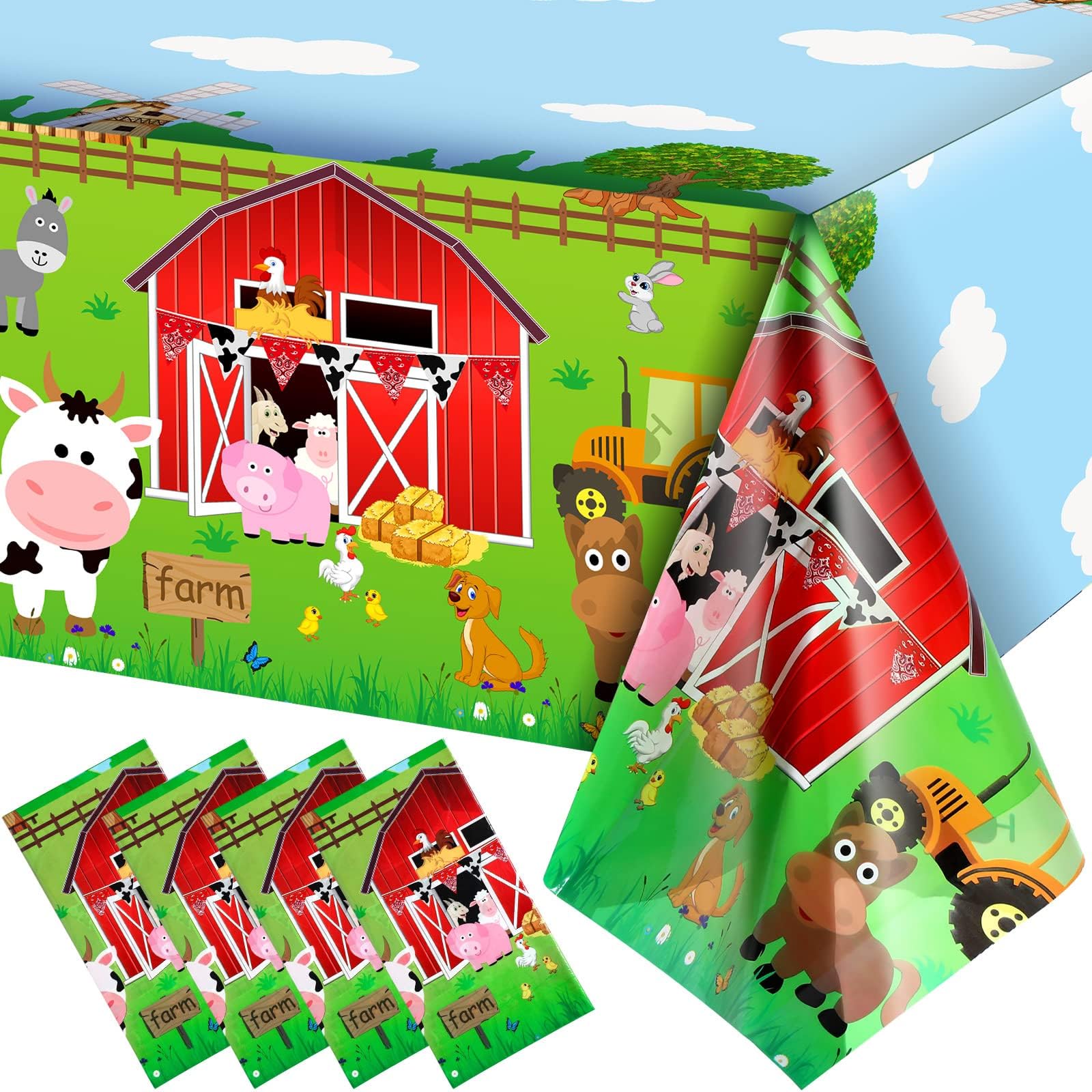 Egami 2pcs Farm Party Tablecloth Table Cover Farm Party Supplies Farm Party