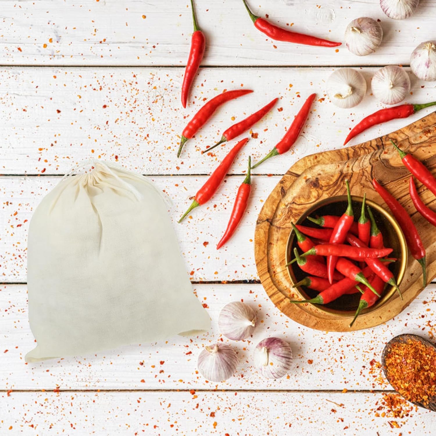 7pcs Cotton Filter Bags Reusable Drawstring Soup Strainers