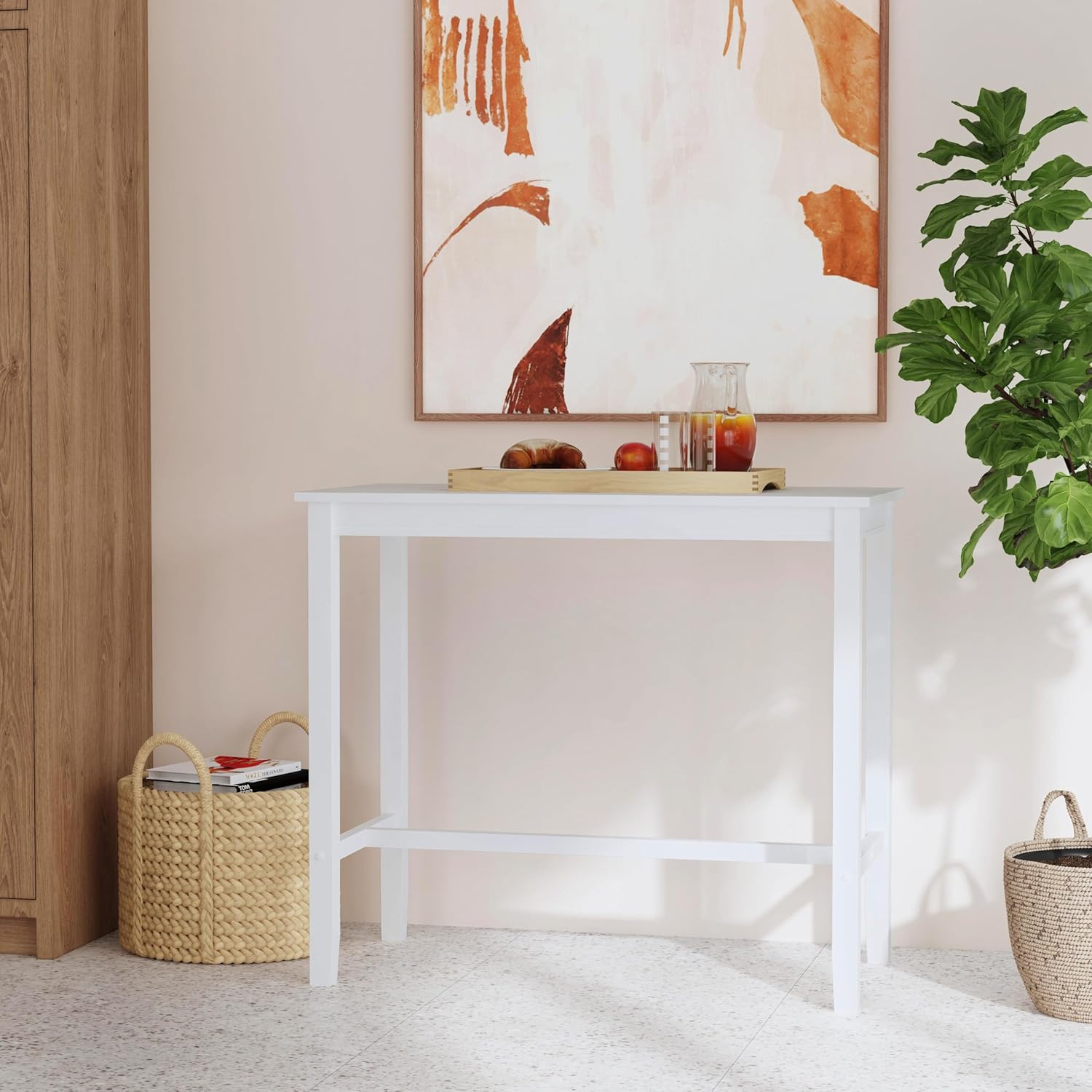 Linon Claridge White Wooden 42 inch Tall Bar Height Pub Table