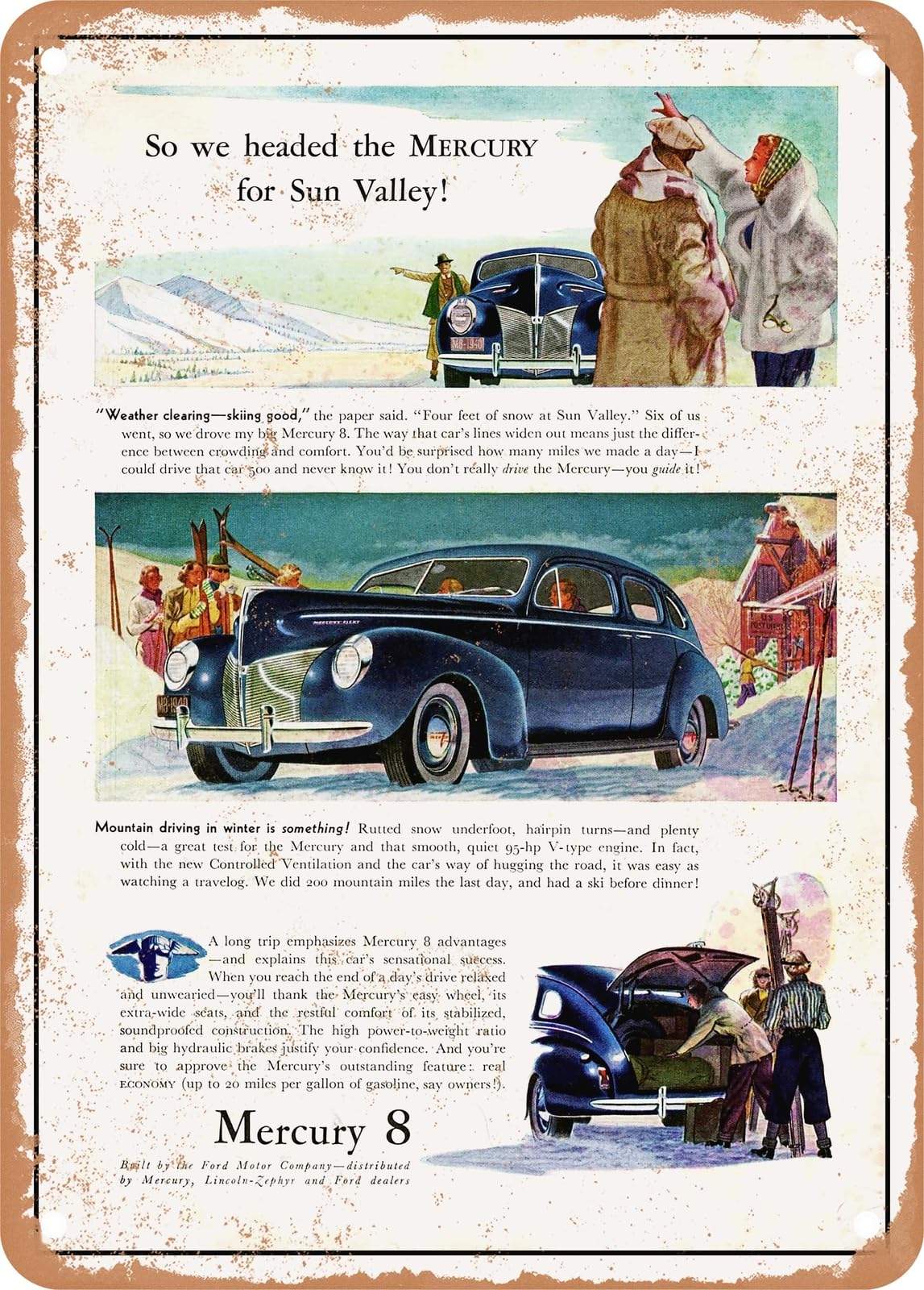 METAL SIGN - 1940 Mercury 8 Town Sedan at Sun Valley Vintage Ad home decor