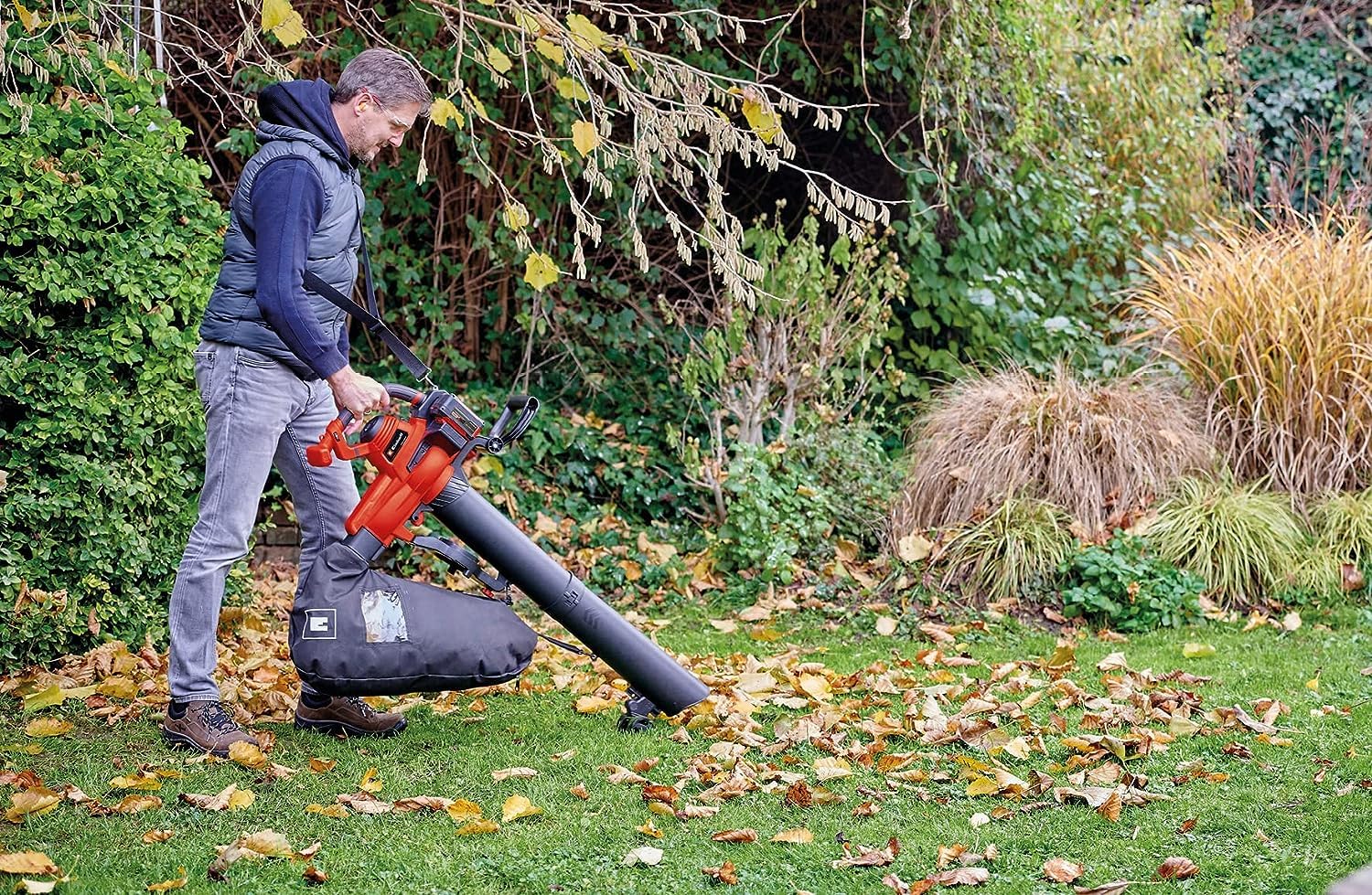 Einhell Soplador de Hojas con Batería GE-CL 36/230 Li E-Solo Power X-Change (Iones de Litio, 18 V, 225 m³/h, Bolsa de 45 L, Incl. Tubo de aspiración + Tubo de soplado, sin Batería ni Cargador)
