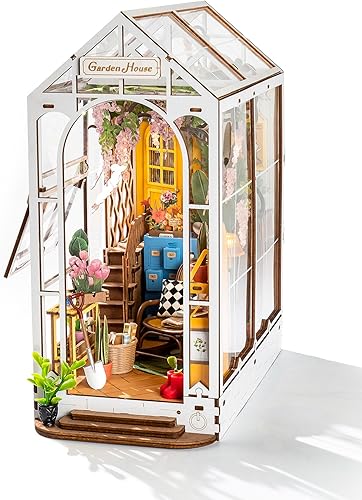 Rolife Kit de Manualidades Rincón del Libro, Separador de Libros Rompecabezas 3D de Madera de 24 cm, Kit de Casa en Miniatura con Muebles y Luz LED,