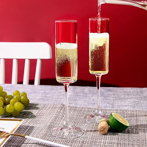 Miniatura 4 de Juego de 12 copas de champán clásicas de 6 onzas, copas de vino espumosas, copas de champán con tallo para fiestas, bodas y hogar, transparente