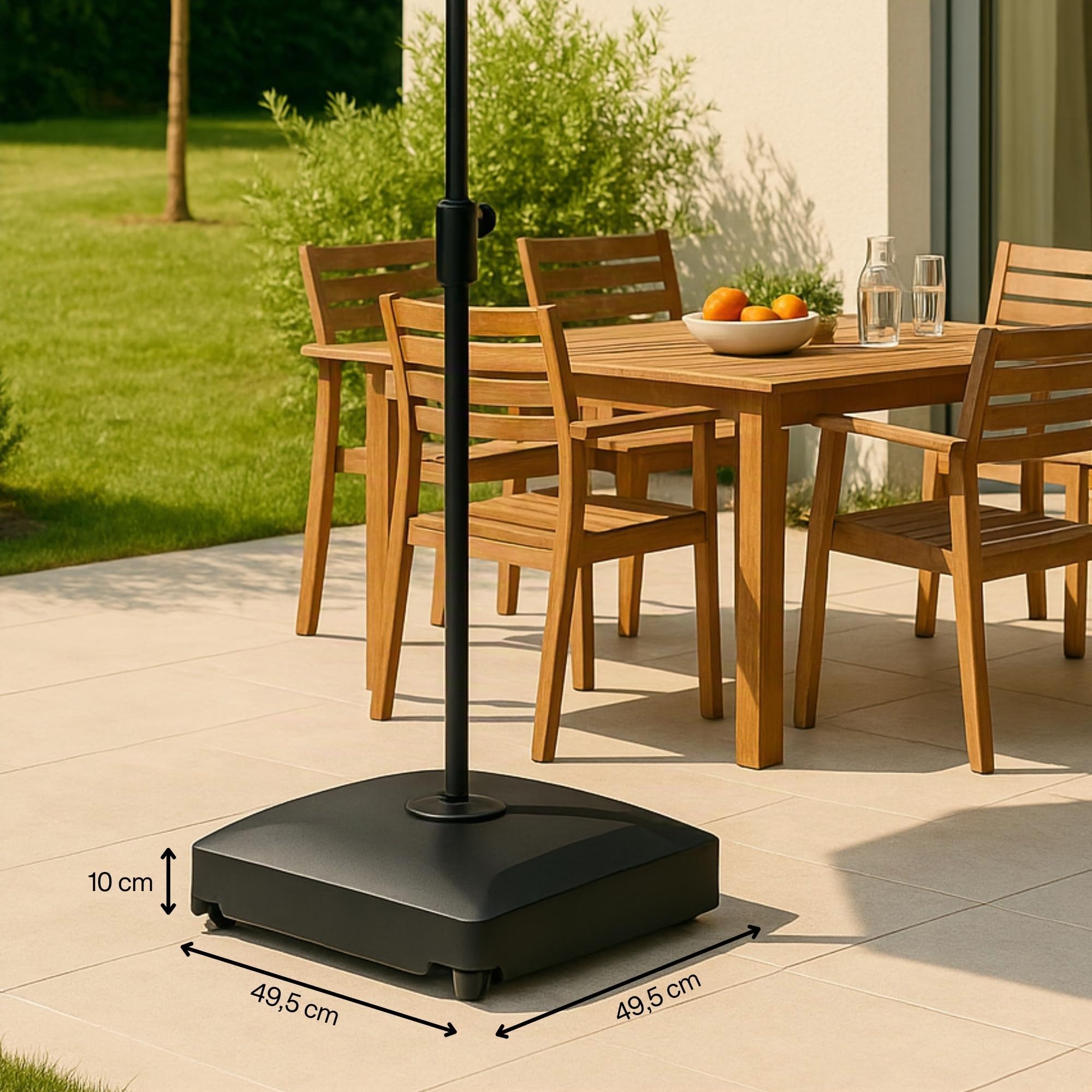 UNIGARDIA Pied de Parasol sur roulettes 40 kg - Pied de Parasol Lourd à Remplir Eau/Sable - Dalle Parasol pour Tiges de 32/38/48 mm - Anti-Vent, Terrasse et Jardin 49,5x49,5x10 cm