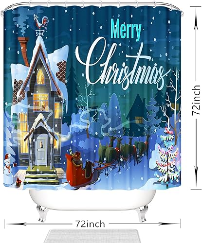 Miniatura 3 de Hipposama Cortina de ducha de Navidad para baño, decoración de Navidad, regalo de cortinas de ducha con 12 ganchos, 72 x 72 pulgadas