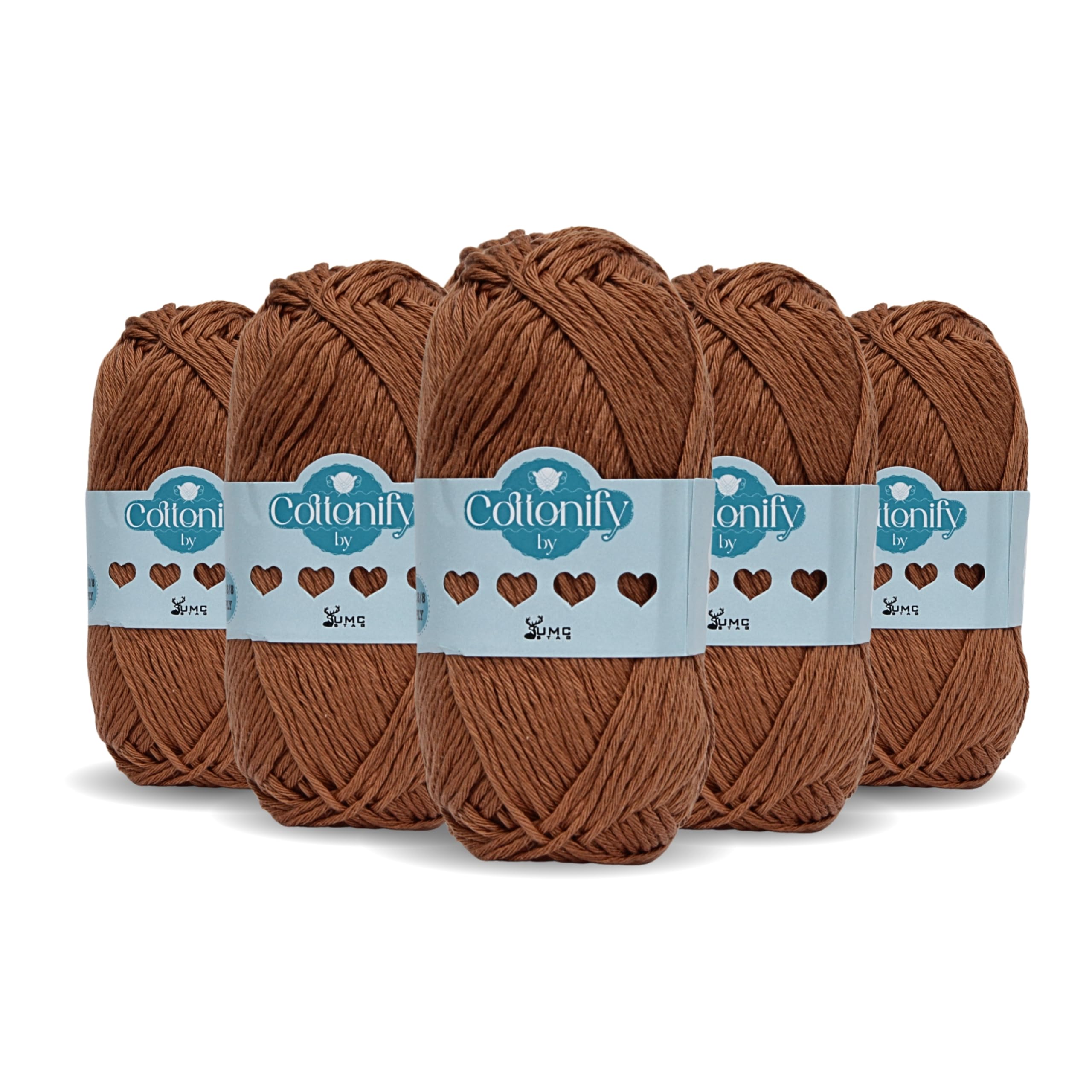 Cottonify 8 Ply Cotton Yarn 50g – 100% Long Staple Combed Cotton (75m) – Soft Strong Crochet & Knitting Yarn for Amigurumi, Dishcloths, Baby Wear & Garments – 3.5-4.5mm Hook (Medium Brown 355)