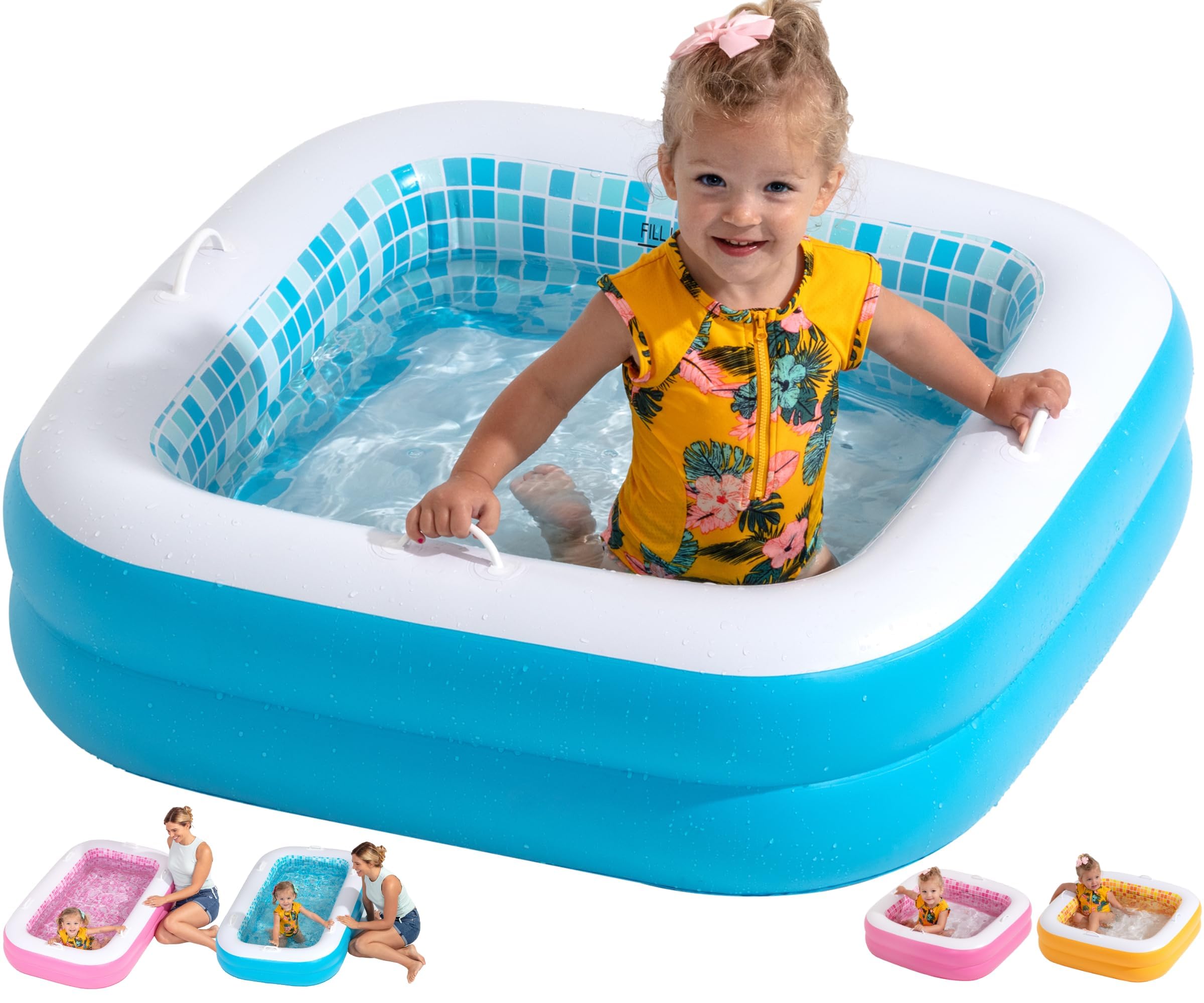 Inflatable Baby Pool for Toddlers 1-3, Handles, Soft Floor & Drain, 34"x10" Kiddie Pool, Blow Up Bathtub & Ball Pit, Summer Outside Kid Water Toy Outdoor Play First Birthday Gift for Boys Ages 1 2 3