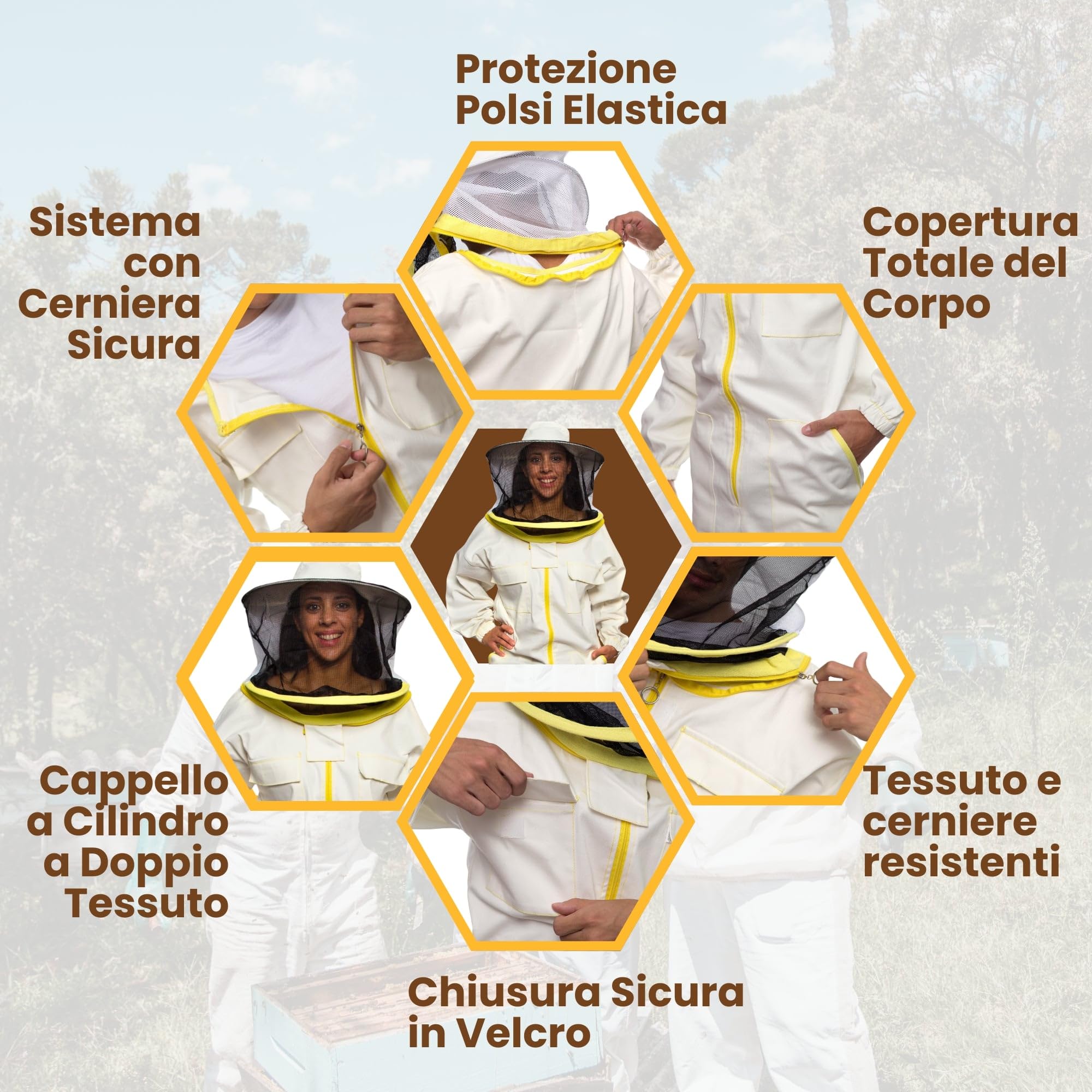 BEEART Tuta da Apicoltore Professionale con Cappello Rotondo Tuta Protettiva Unisex con Polsini Elastici Tessuto Traspirante Chiusura a Cerniera Protezione Completa dalle Punture di Api.Blanc M-3XL