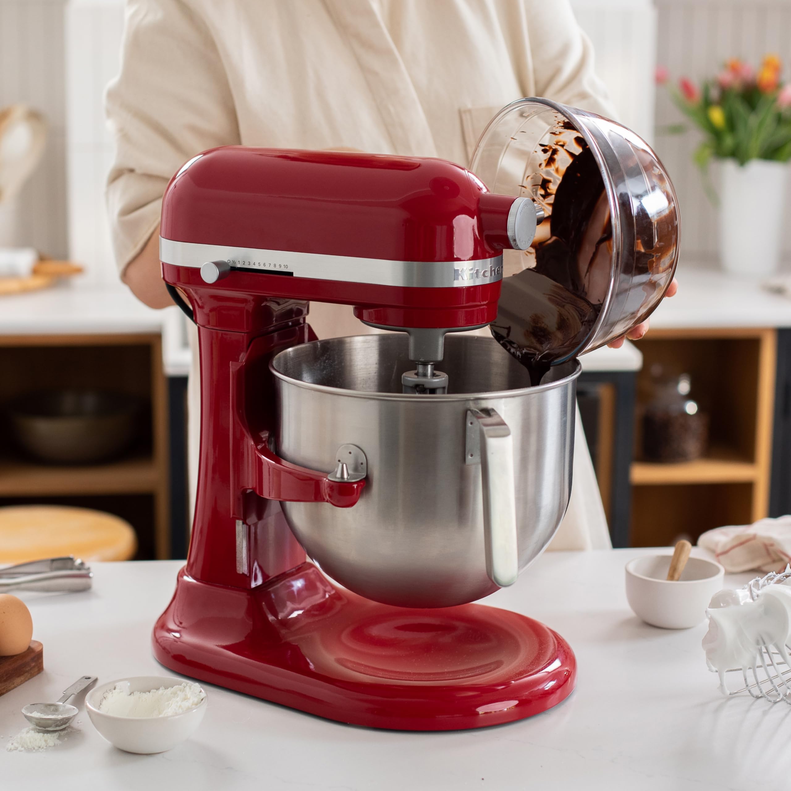 KitchenAid Batidora Amasadora Heavy Duty 6.6L, Engranajes Todo Metal, 11 Velocidades, Arranque Suave, Corte por Sobrecalentamiento, Bol 3 Puntos, Rojo Empire