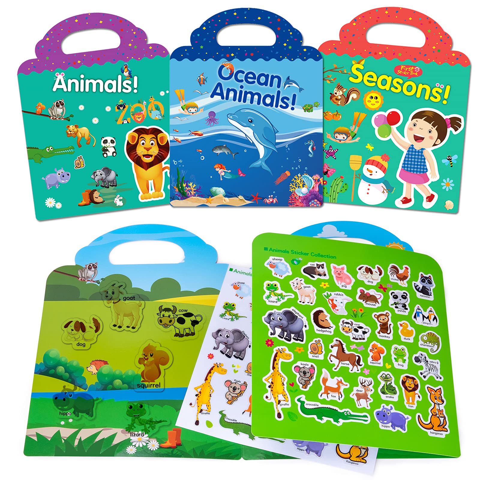 2 3 4 Year Old Kids Sticker Toy, Reusable Ocean Animal Sticker Book for Girls Boys Ages 2-4 Educational Learning Toy Birthday Gift for Kids 1 2 3 Years Old Sticker Books for Toddler Travel Toys