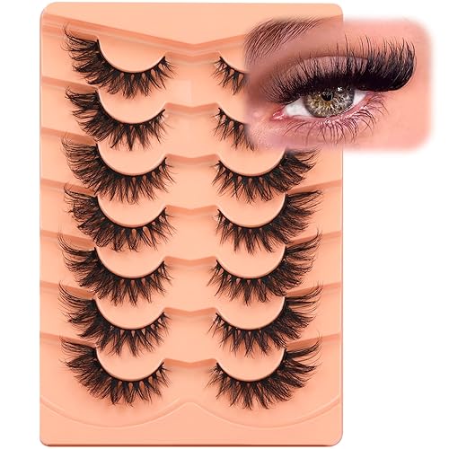 Fluffy Lashes Cat Eye False Eyelashes Wispy Strip Eyelashes Mink Lashes Fox Cat Eye Lashes Long Volume Fake Eyelashes 7 Pairs ALICROWN - C- Fox Eye
