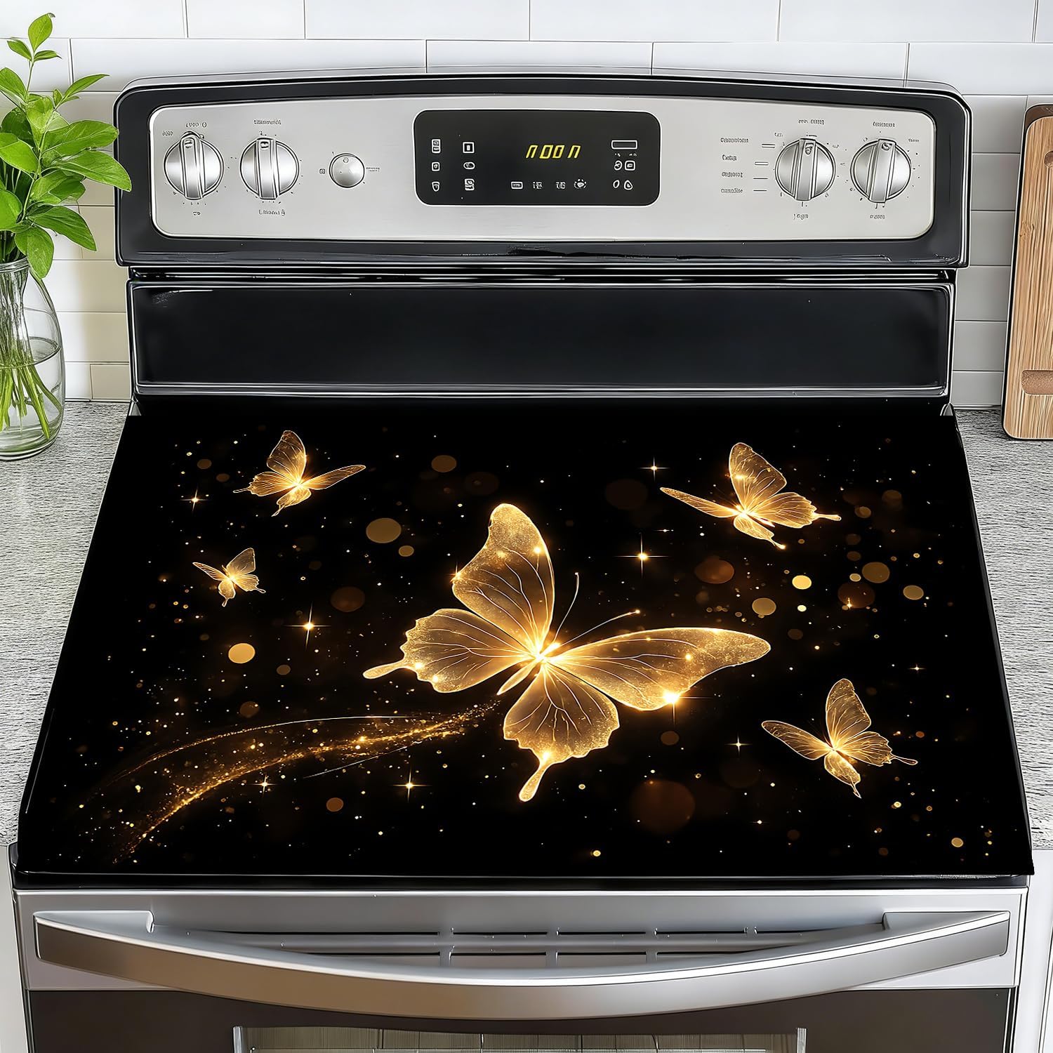 Stove Top Covers for Electric Stove, Heat-Resistant Glass Stove Top Cover Protector, Induction Cooktop Protector Mat for Kitchen 28.3 x 20.5 inches (Leaf)