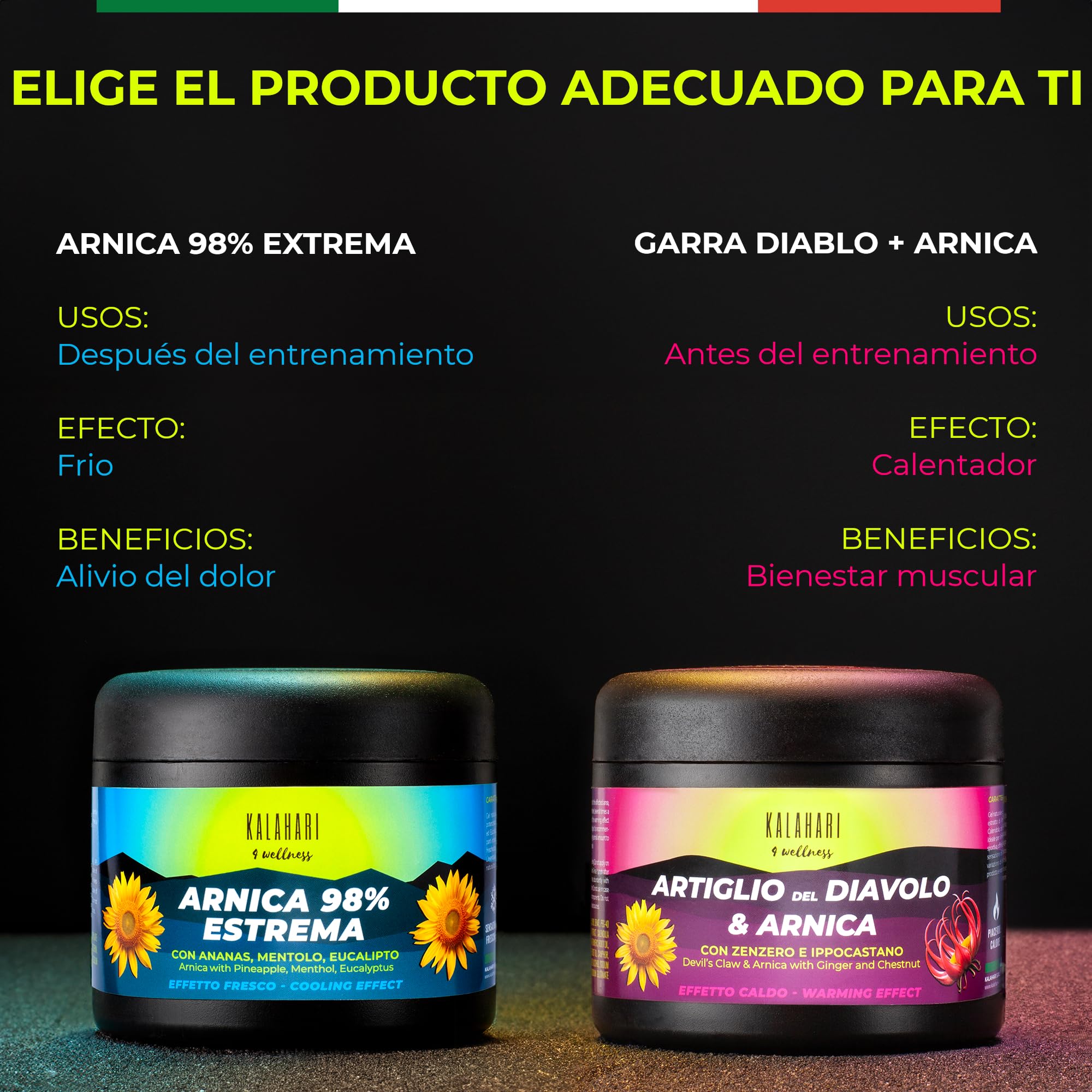KALAHARI Garra del Diablo y Arnica Gel Extremo - Extra Fuerte - Efecto Calentador para Masajes Musculares y Articulares, Recuperación Muscular, Movilidad - Fórmula Natural, Made in Italy - 500ml