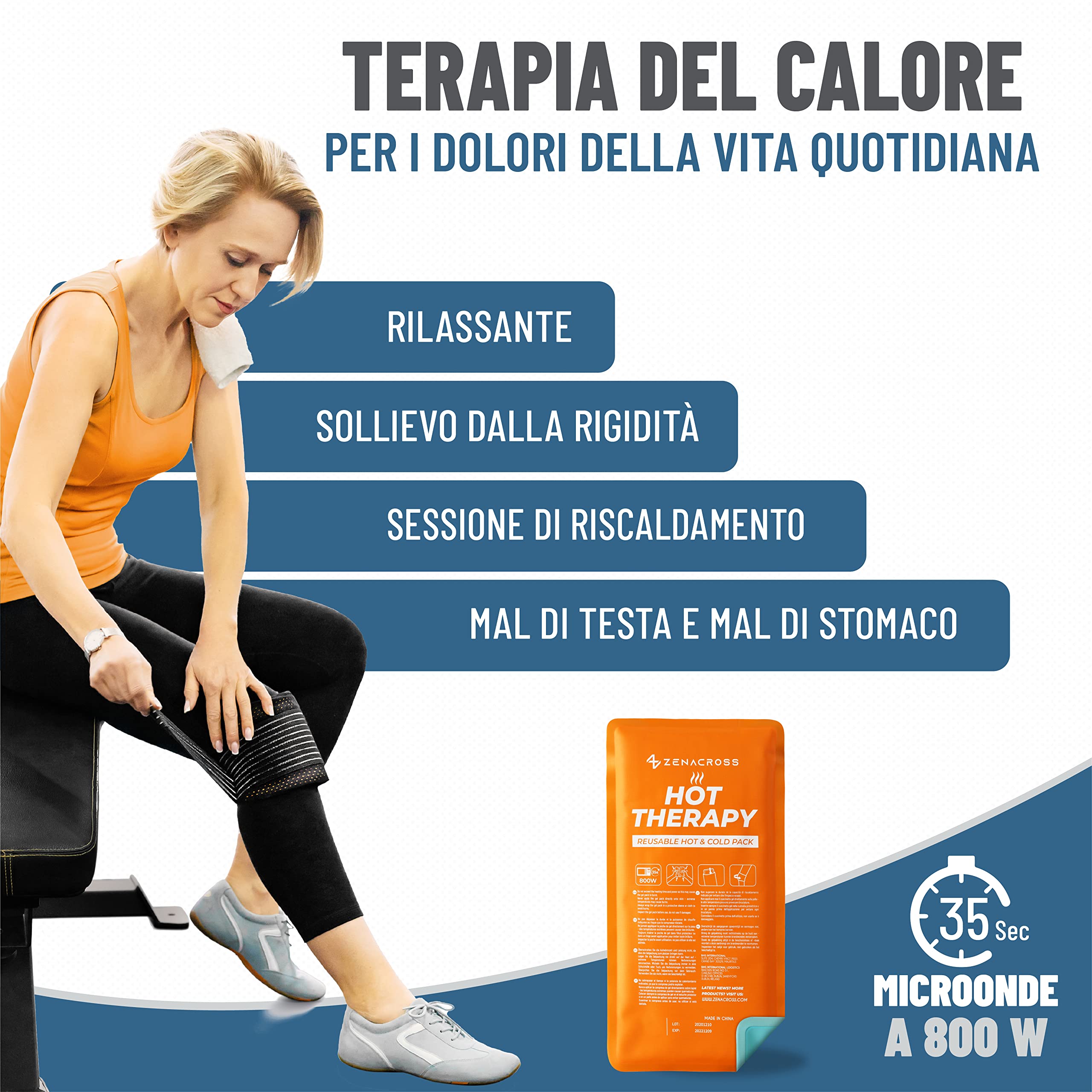 2 Buste Ghiaccio Gel Riutilizzabile e 2 Custodia Multiposizione in Tessuto con Fascia di Compressione - Effetto Caldo e Freddo - Borsa Ghiaccio adatto per microonde e congelatore