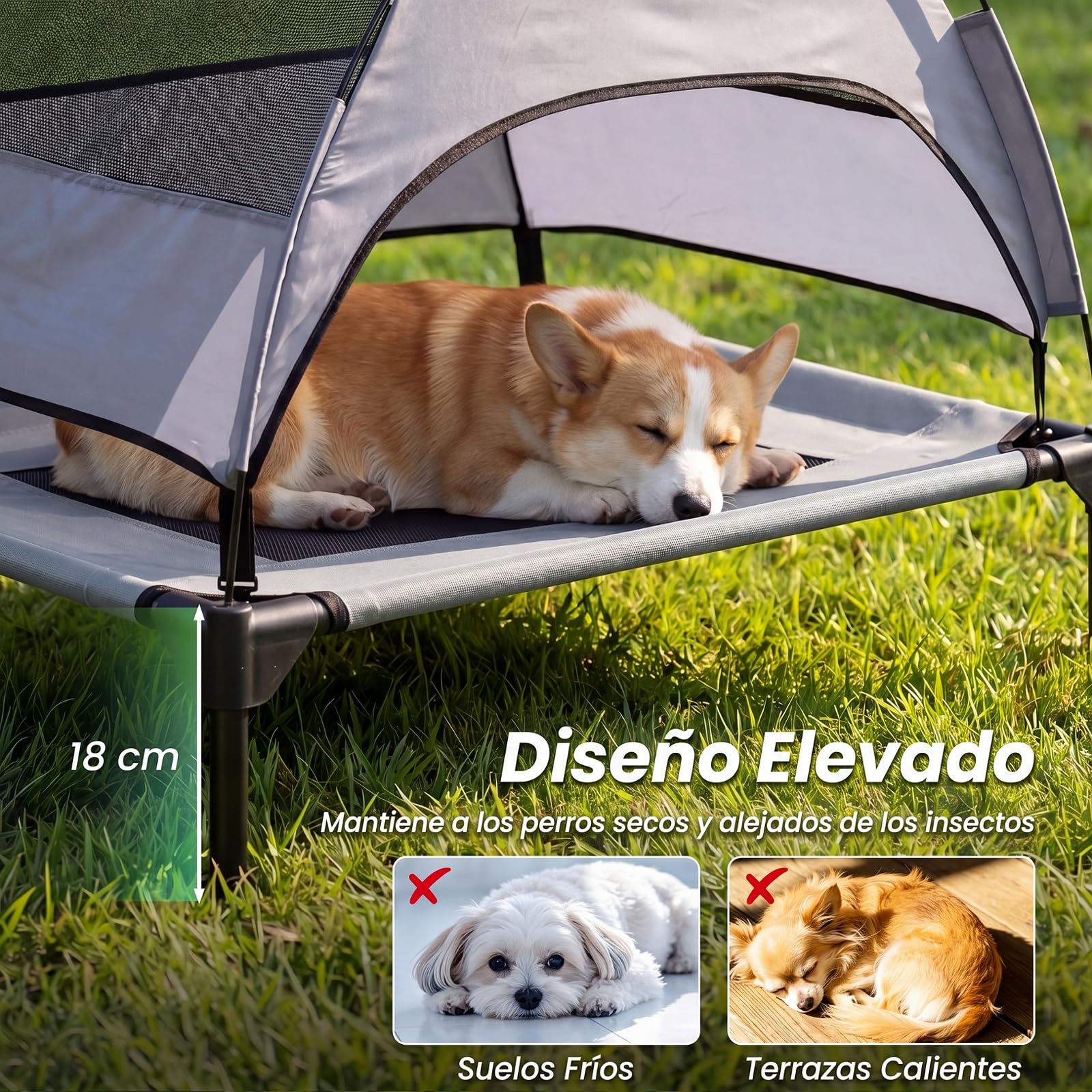 COSTWAY Cama Elevada para Perros con Toldo Extraíble (78,5 x 63 x 70 cm) | Tumbona Transpirable para Perros con Bolsa de Transporte, Cama Perro Verano para Mascotas, Interior y Exterior, Gris