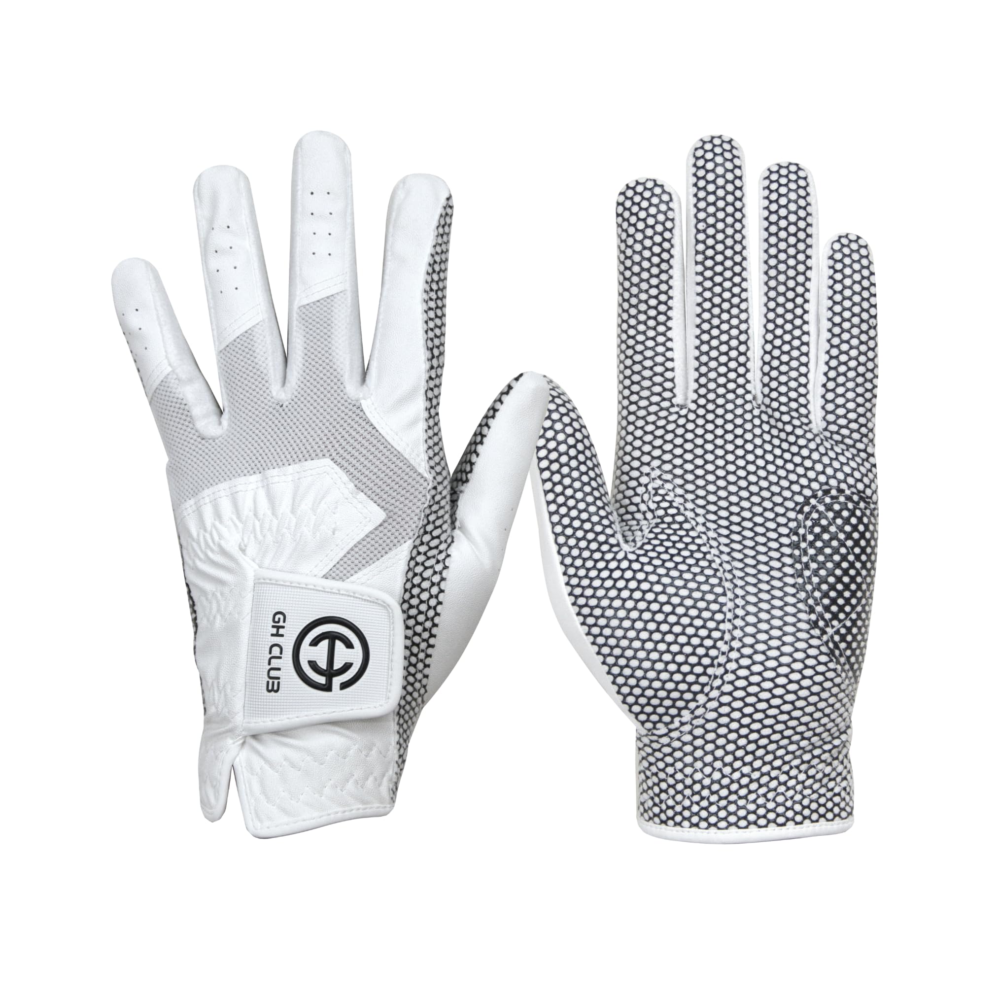 GH CLUB Men's Polyurethane Non-Slip Synthetic Leather Golf Gloves Two Left Hand Gloves (Large) (LRG), White