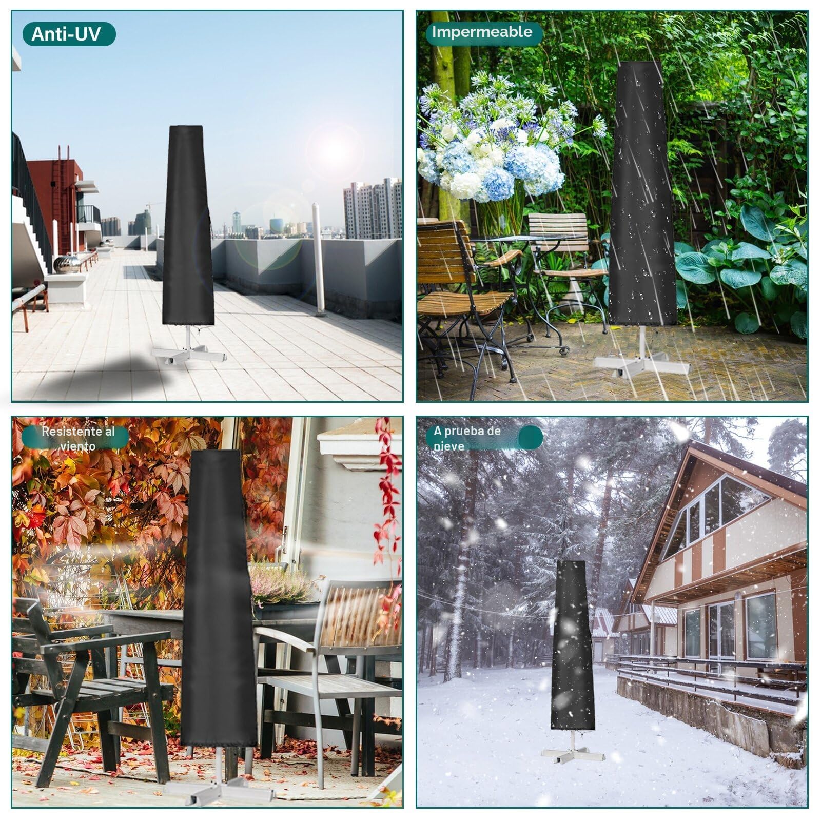 VORHOT Funda Sombrilla Playa para Sombrilla Ø 1-3m, 210D Oxford-Tela Funda Protectora con Varilla, Impermeable Anti-UV Cover para Sombrilla Terraza Exterior Parasol Jardin, 190 x 30/50CM