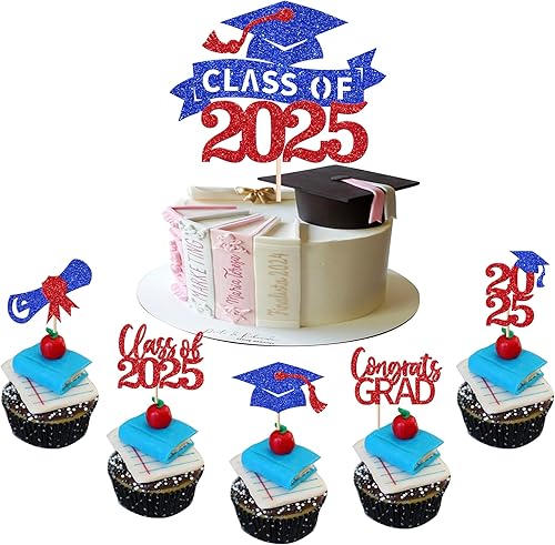Miniatura 456 de Paquete de 24 adornos dorados para cupcakes de graduación 2025 con purpurina So Proud of You Done Diploma Graduation Cap Cupcake Picks Class of 2025