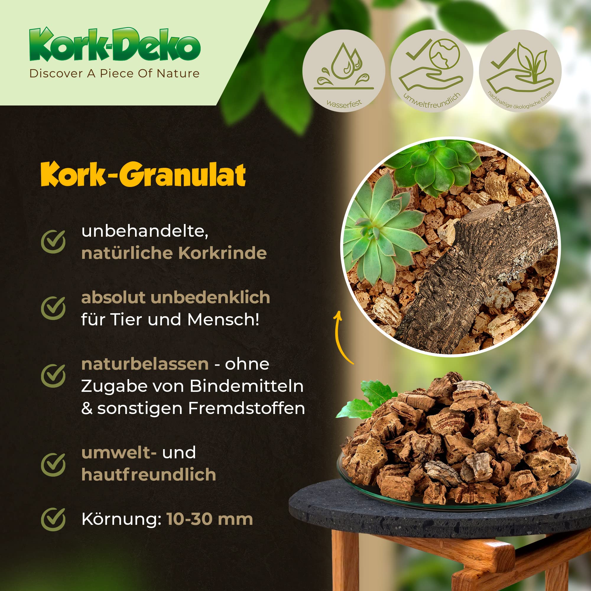 10 litros de granulado de Corcho, Muy Grueso (10-30 mm) | para floristería y decoración | Sustrato de Plantas, Relleno para macetas, macetas, maceteros | para terrarios y construcción de maquetas
