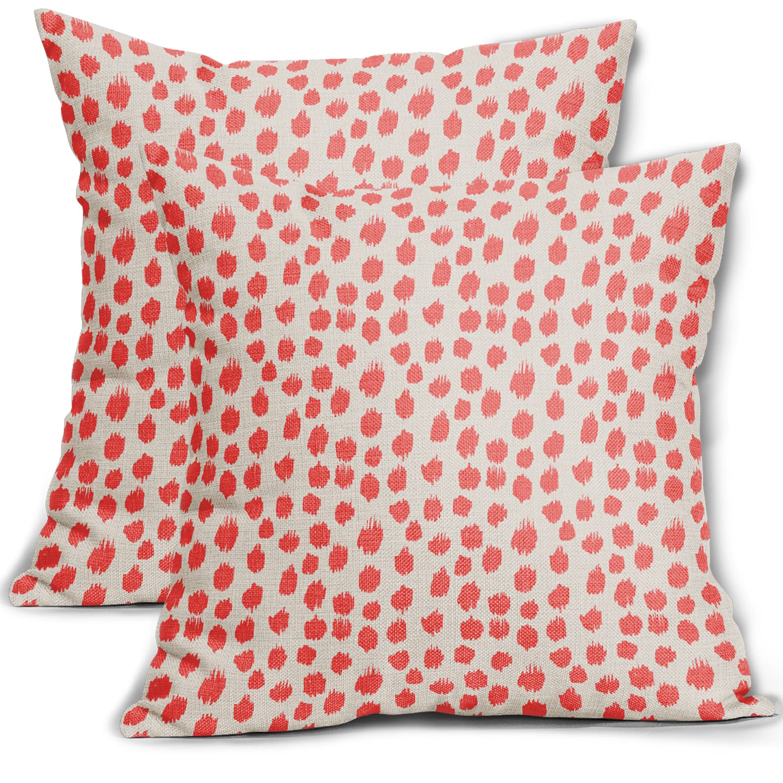 Coral Cream Pillow Covers 16x16 Set of 2 Boho Design Polka Dot Throw Pillows Modern Brush Strokes Print Decorative Outdoor Pillowcase Square Cushion