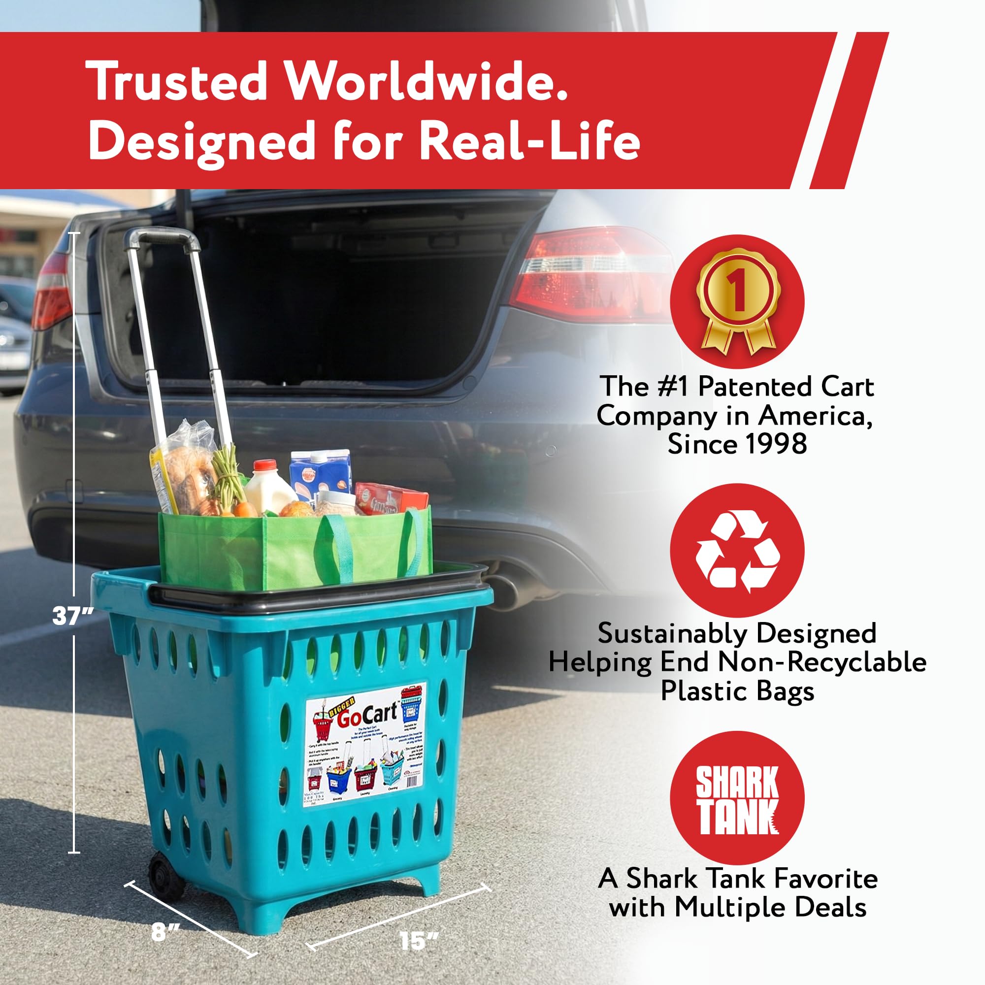 dbest products Gocart, Teal Grocery Shopping Basket Rolling Laundry Cart