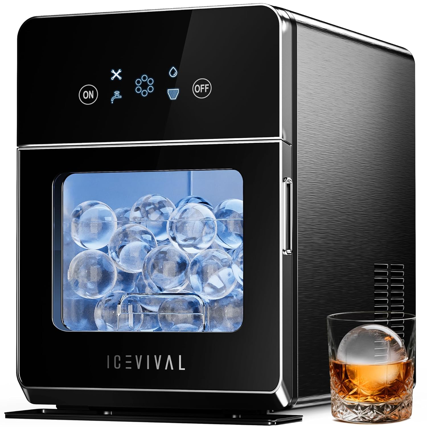 2" Clear Ice Ball Maker with ClearCore Technology, 150 pcs/Day, 4 pcs in 38 Mins, Sphere Ice Maker with Enhanced Insulation, Self-Cleaning, Automatic Water Supply for Whiskey & Bourbon 150Pcs/Day